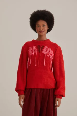 FARM Rio AMOUR EMBROIDERED KNIT SWEATER Best
