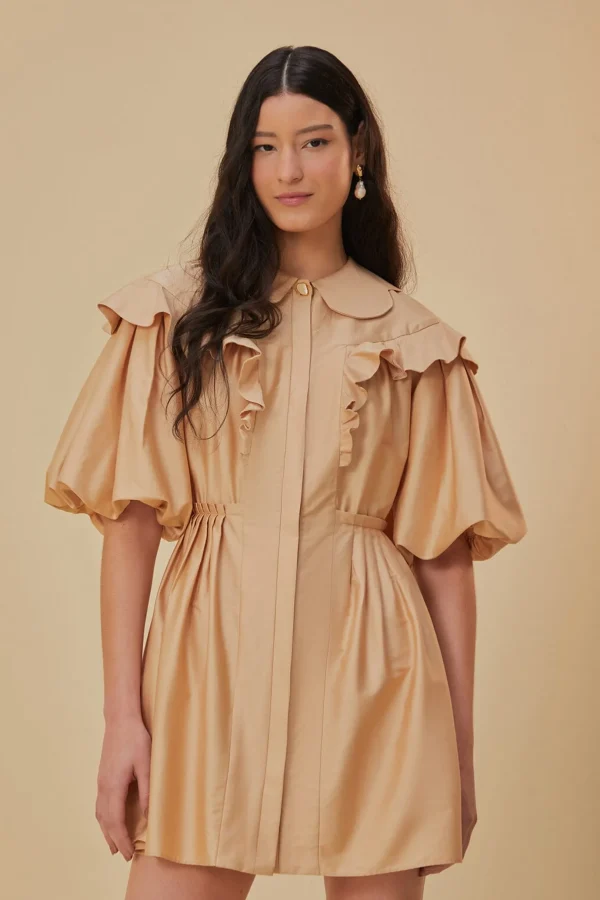 FARM Rio BEIGE SHORT SLEEVE MINI DRESS Cheap