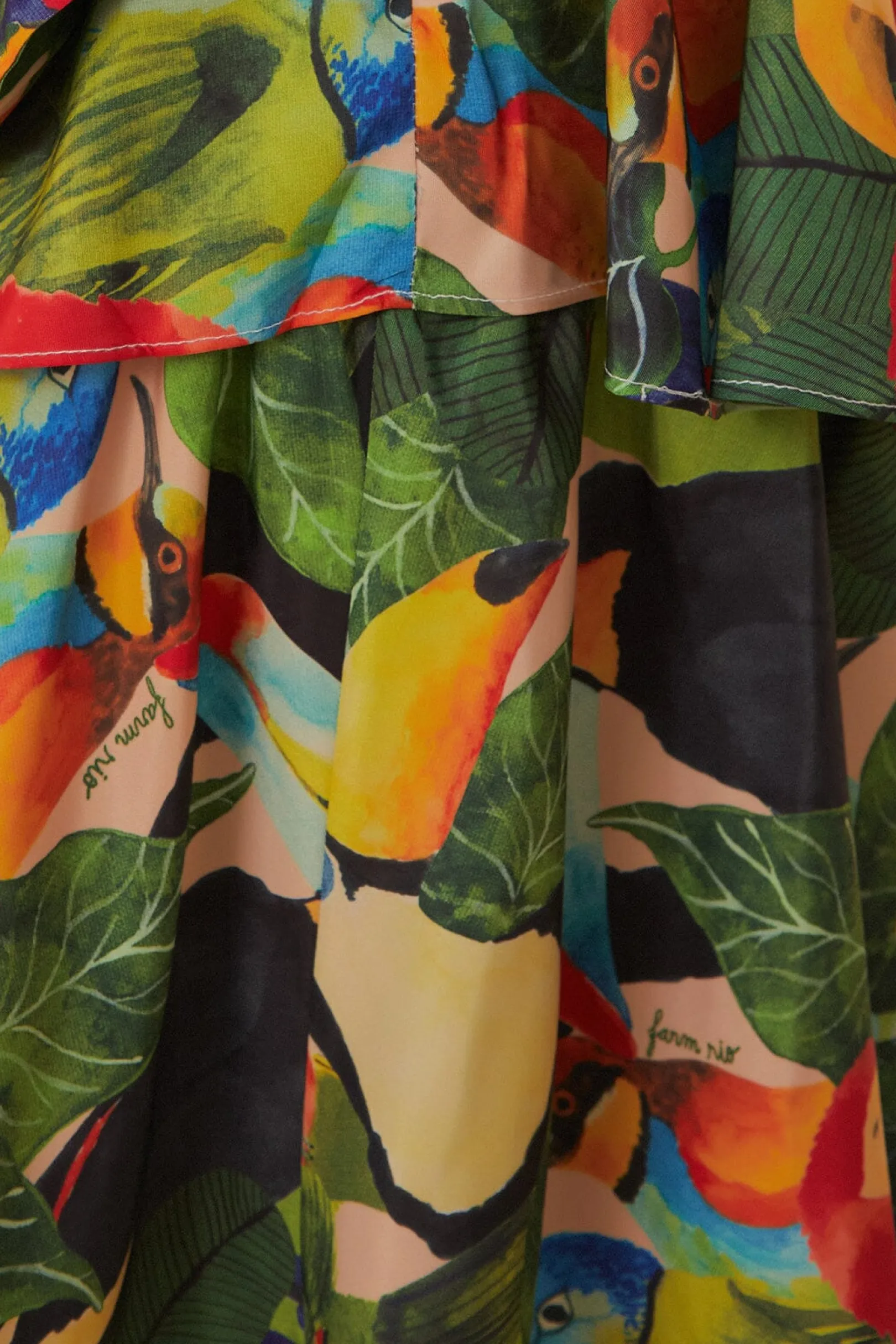 FARM Rio BIRD LEAVES SAND TIERED BOW DETAIL MAXI SKIRT New