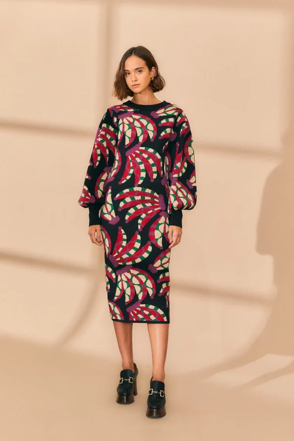 FARM Rio BLACK BANANA DOTS KNIT DRESS Clearance