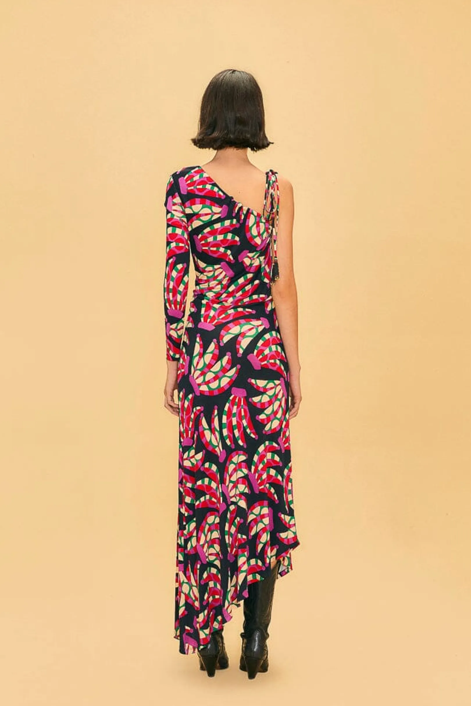 FARM Rio BLACK BANANA DOTS ONE SHOULDER MIDI DRESS Online
