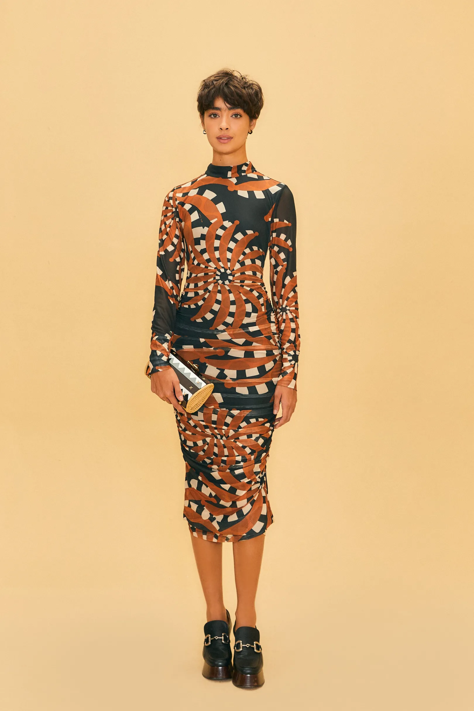 FARM Rio BLACK BANANADA DARK TULLE MIDI DRESS Hot