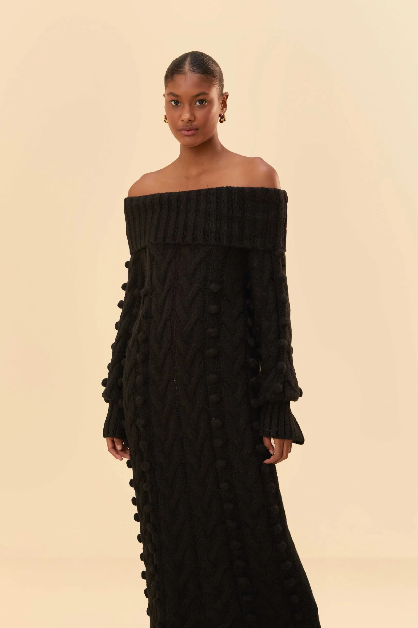 FARM Rio BLACK BRAIDED MIDI SWEATER DRESS Outlet