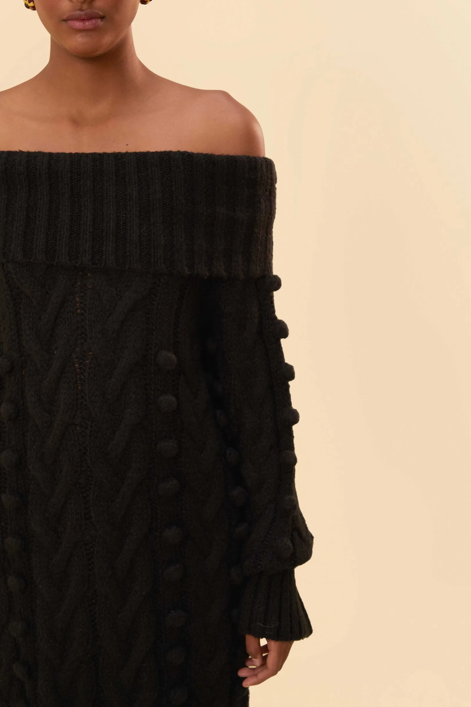 FARM Rio BLACK BRAIDED MIDI SWEATER DRESS Outlet
