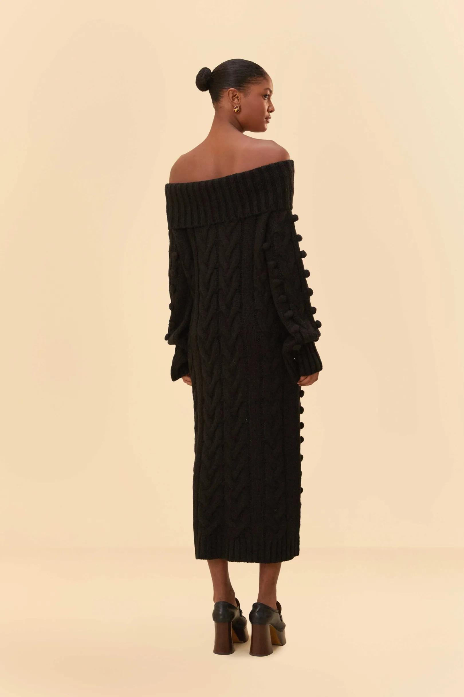 FARM Rio BLACK BRAIDED MIDI SWEATER DRESS Outlet