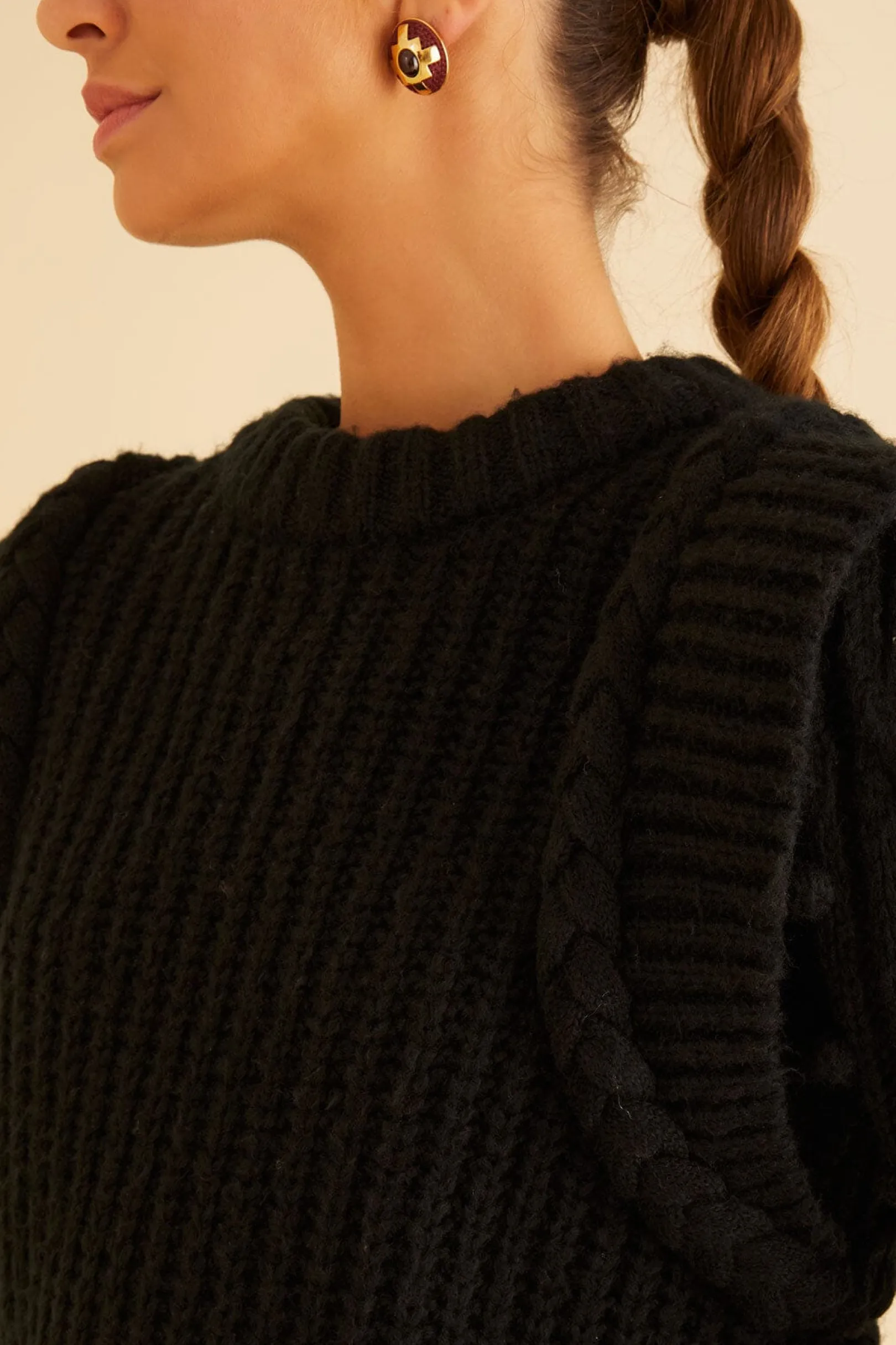 FARM Rio BLACK BRAIDED SWEATER Cheap