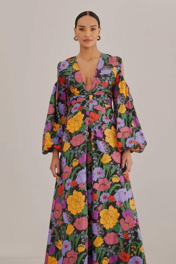 FARM Rio BLACK BUCOLIC GARDEN CUT OUT MAXI DRESS Flash Sale