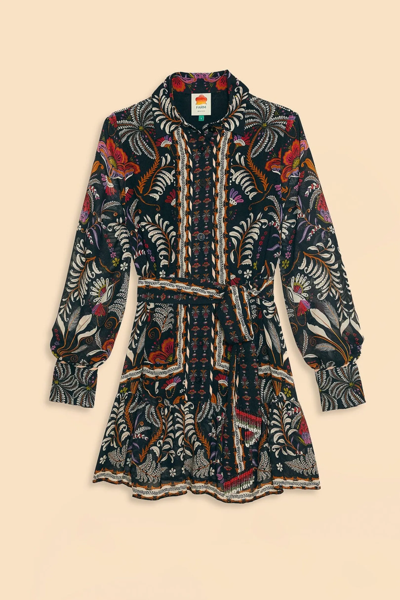 FARM Rio BLACK CLASSIC GARDEN LONG SLEEVE MINI DRESS Best Sale