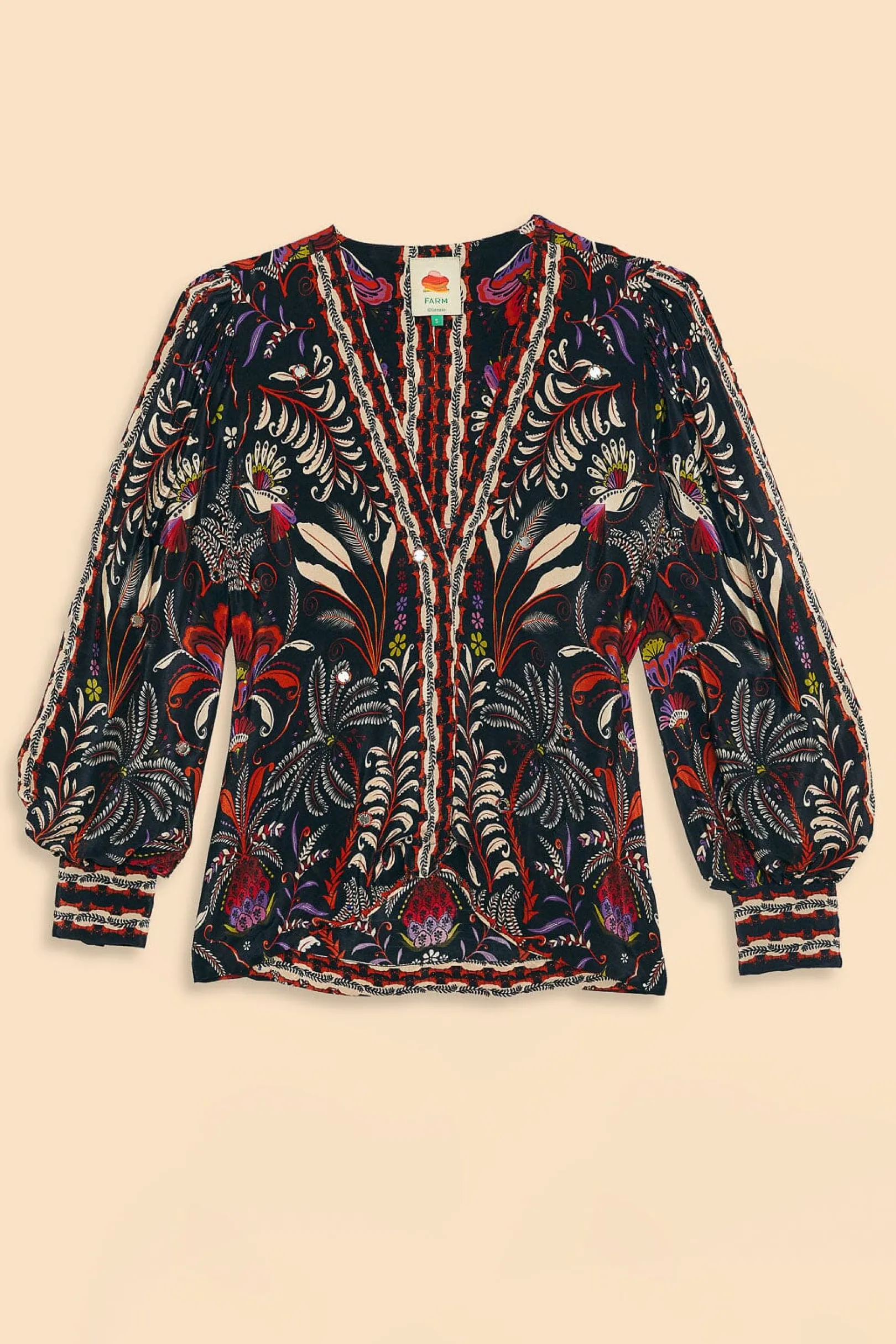 FARM Rio BLACK CLASSIC GARDEN MIRROR TRIM BLOUSE Outlet