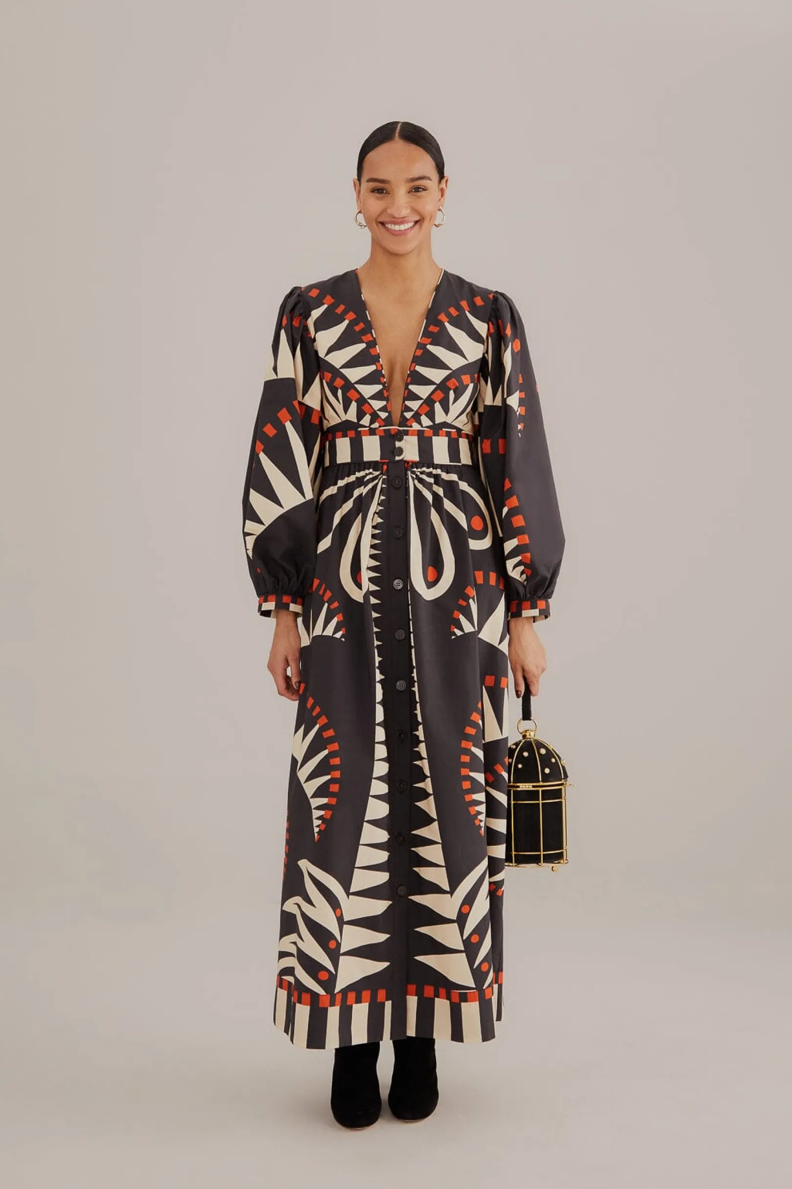 FARM Rio BLACK COCONUT GROVE PUFF SLEEVE MAXI DRESS Best