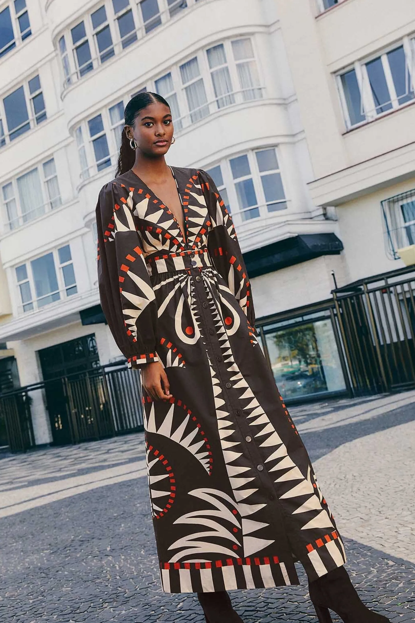 FARM Rio BLACK COCONUT GROVE PUFF SLEEVE MAXI DRESS Best