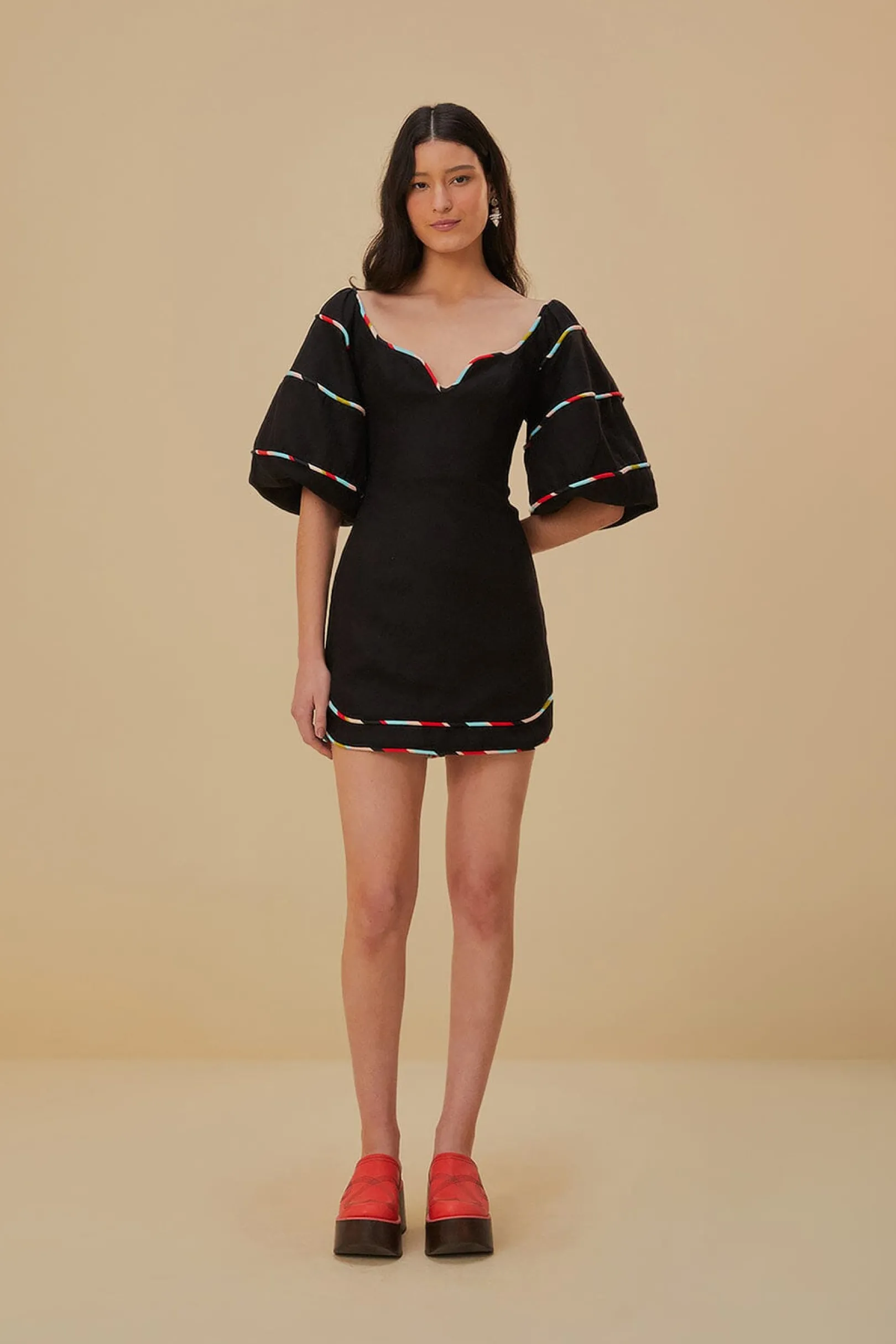 FARM Rio  BLACK COLORED STRIPES SHORT SLEEVE MINI DRESS Cheap