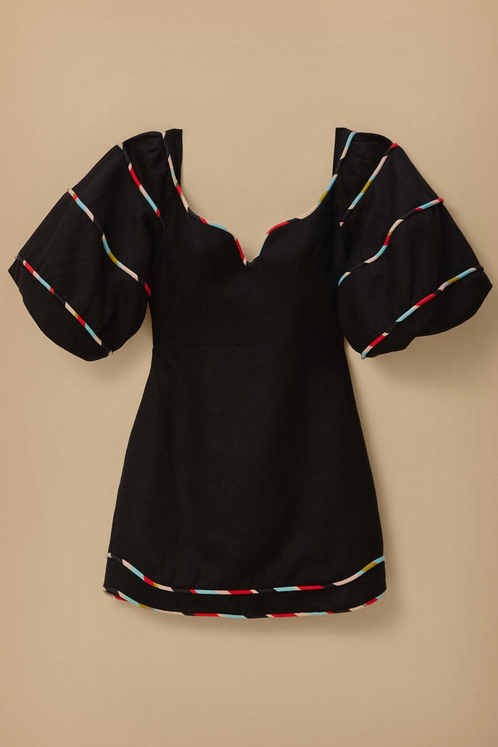 FARM Rio  BLACK COLORED STRIPES SHORT SLEEVE MINI DRESS Cheap