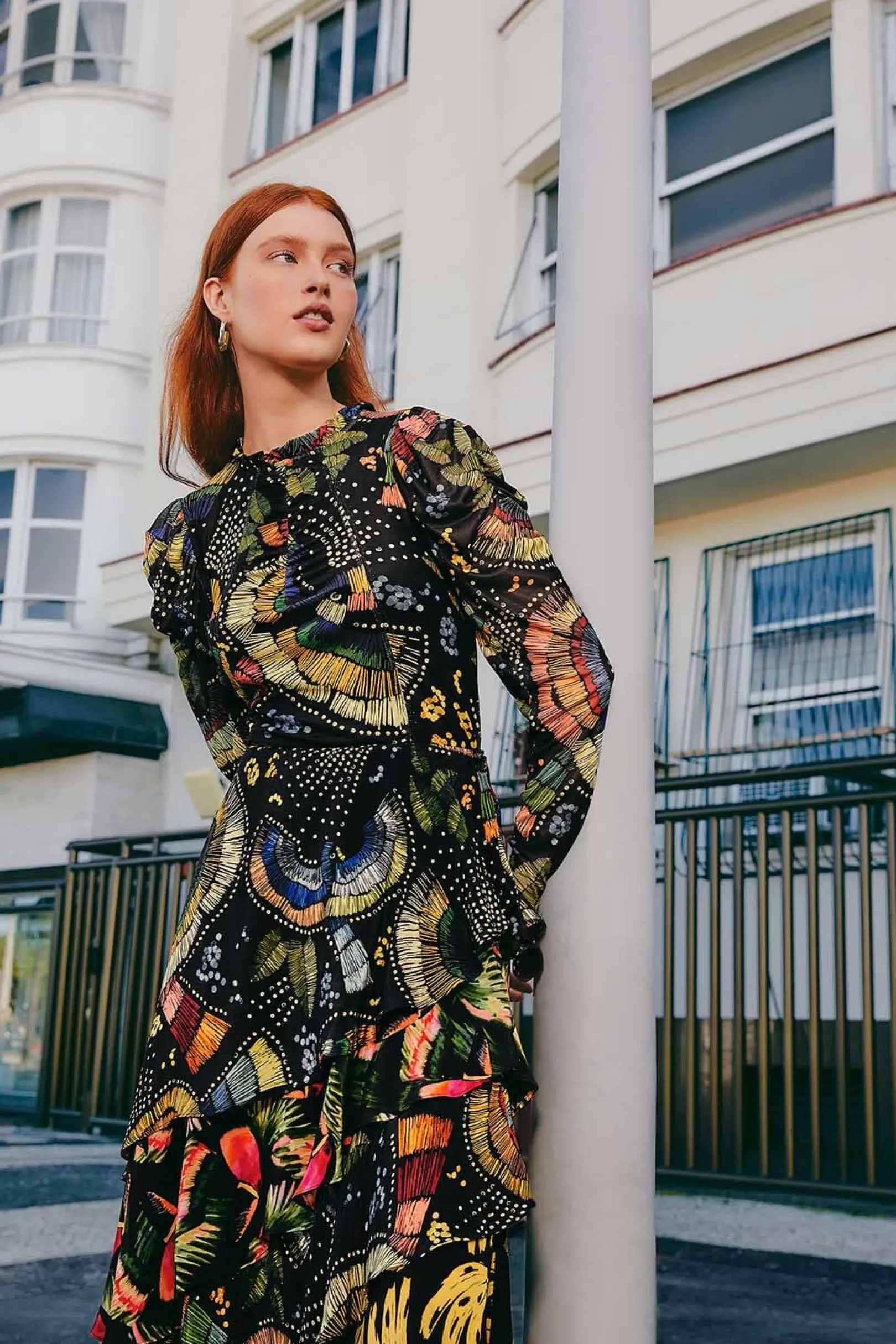 FARM Rio BLACK COLORFUL BIRDS TULLE BLOUSE Store