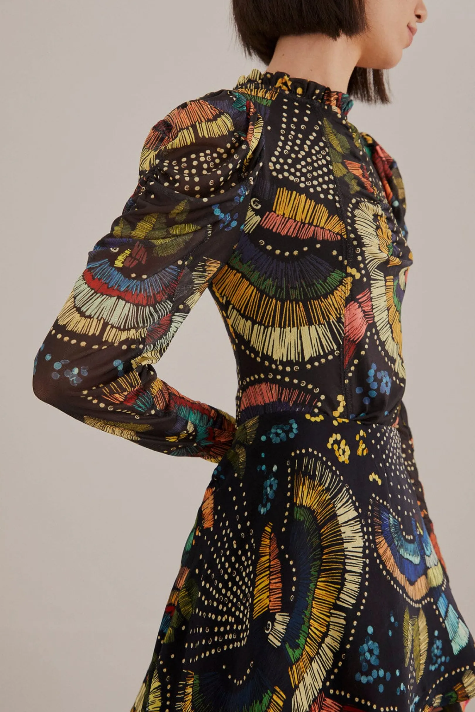 FARM Rio BLACK COLORFUL BIRDS TULLE BLOUSE Store
