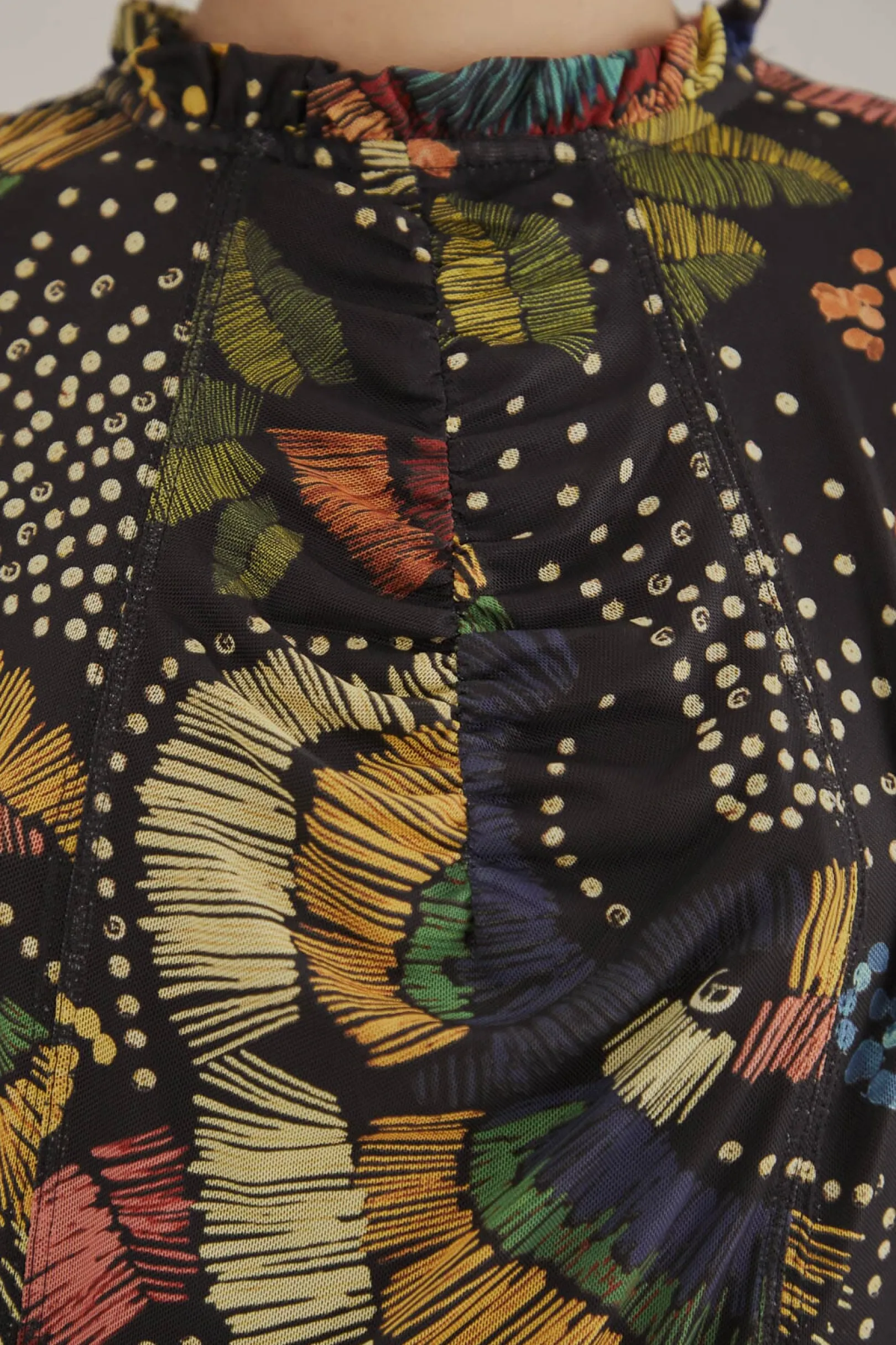 FARM Rio BLACK COLORFUL BIRDS TULLE BLOUSE Store