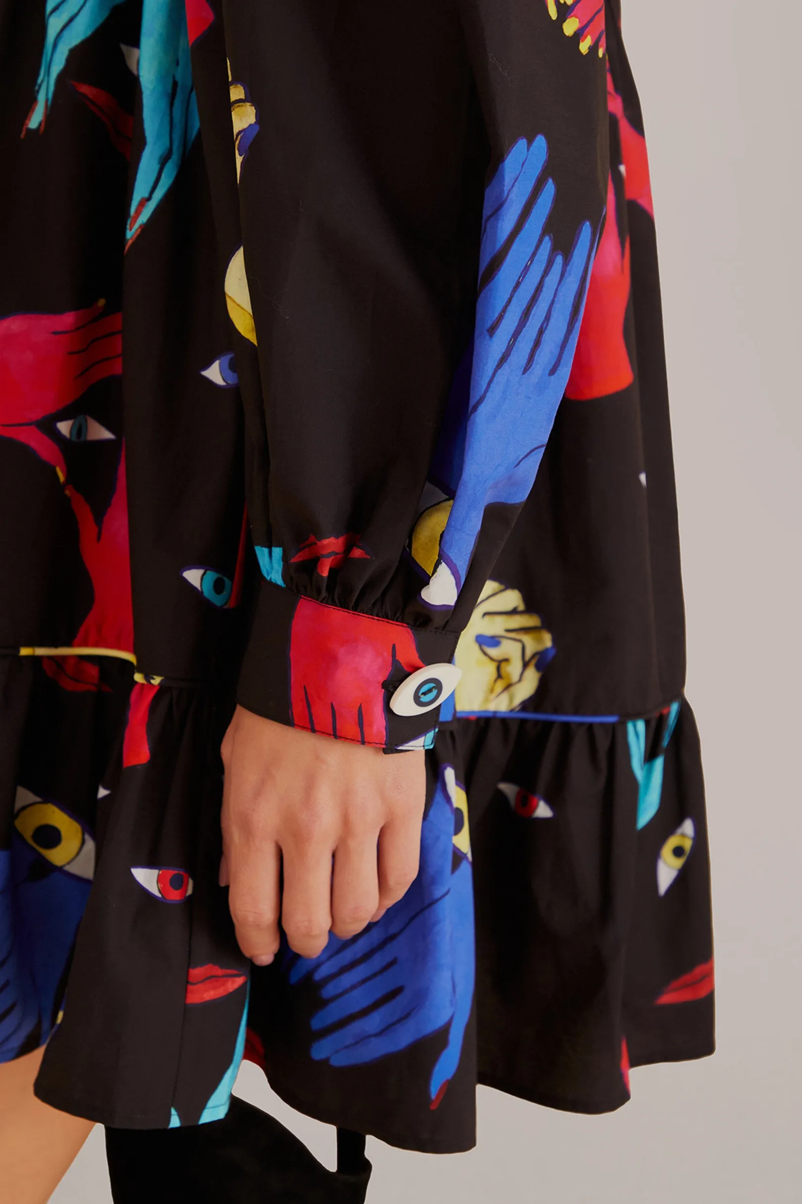 FARM Rio BLACK COLORFUL TOGETHER LONG SLEEVE MINI DRESS Store