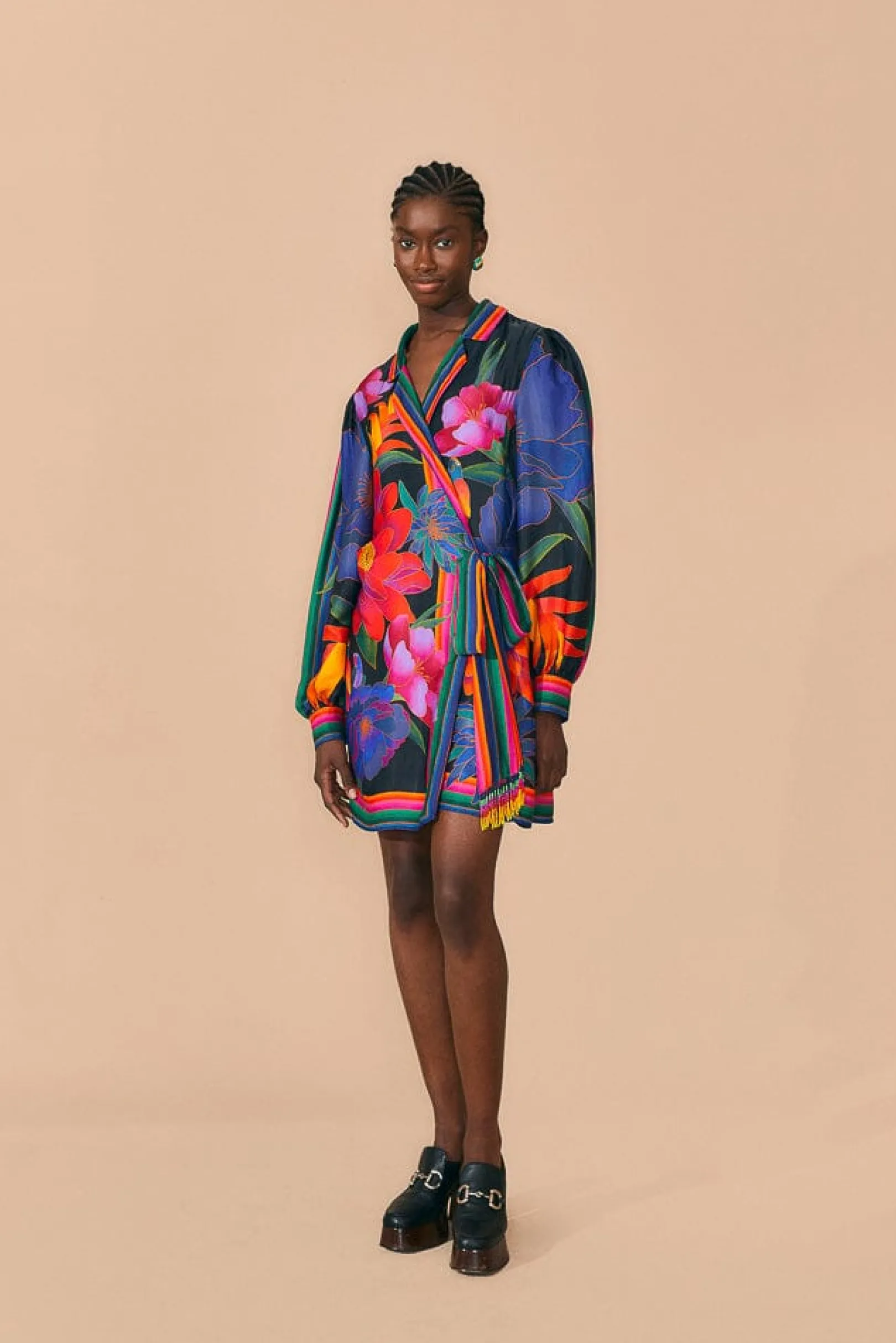 FARM Rio BLACK FLOWER SEASON SCARF MINI WRAP DRESS Hot