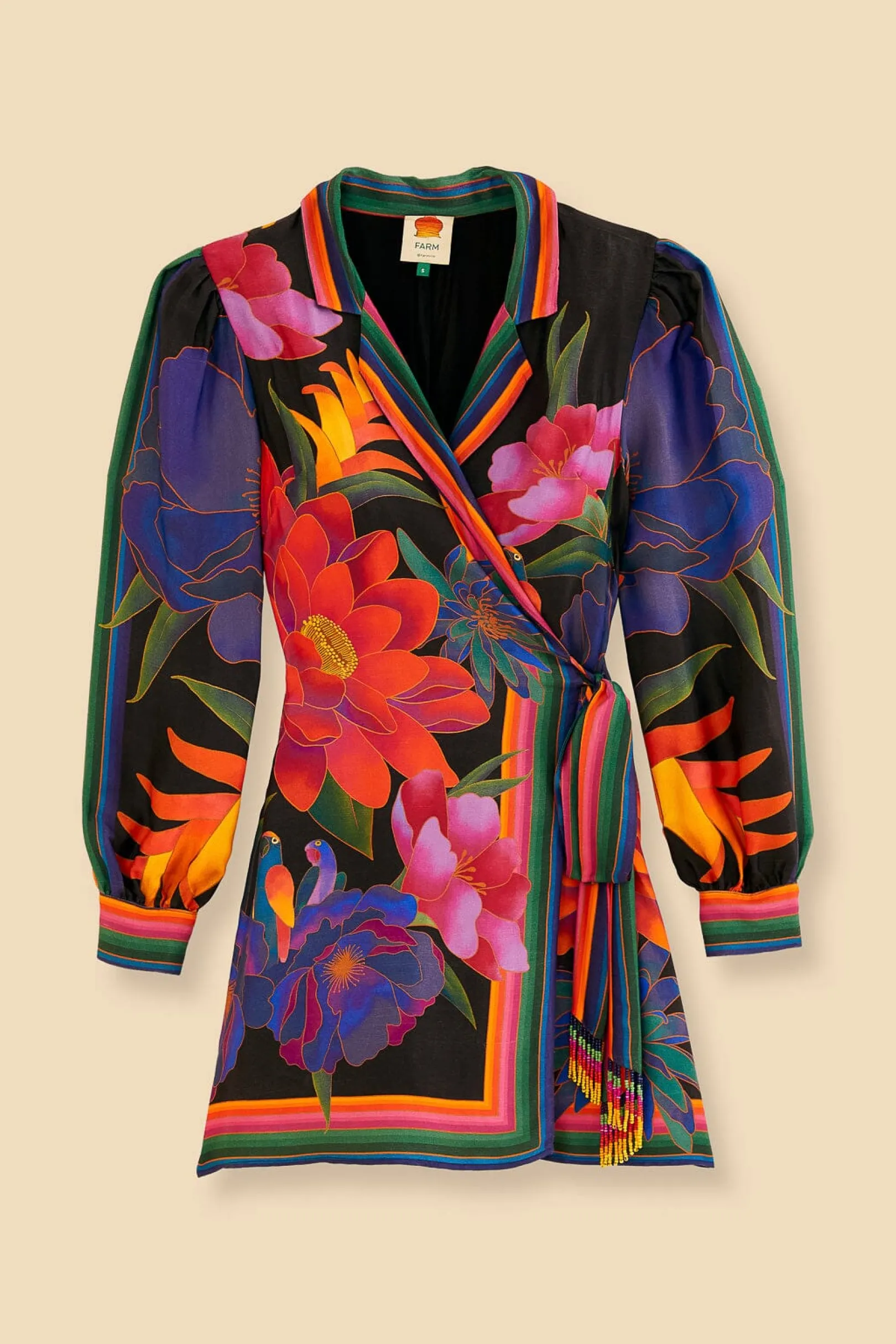 FARM Rio BLACK FLOWER SEASON SCARF MINI WRAP DRESS Hot