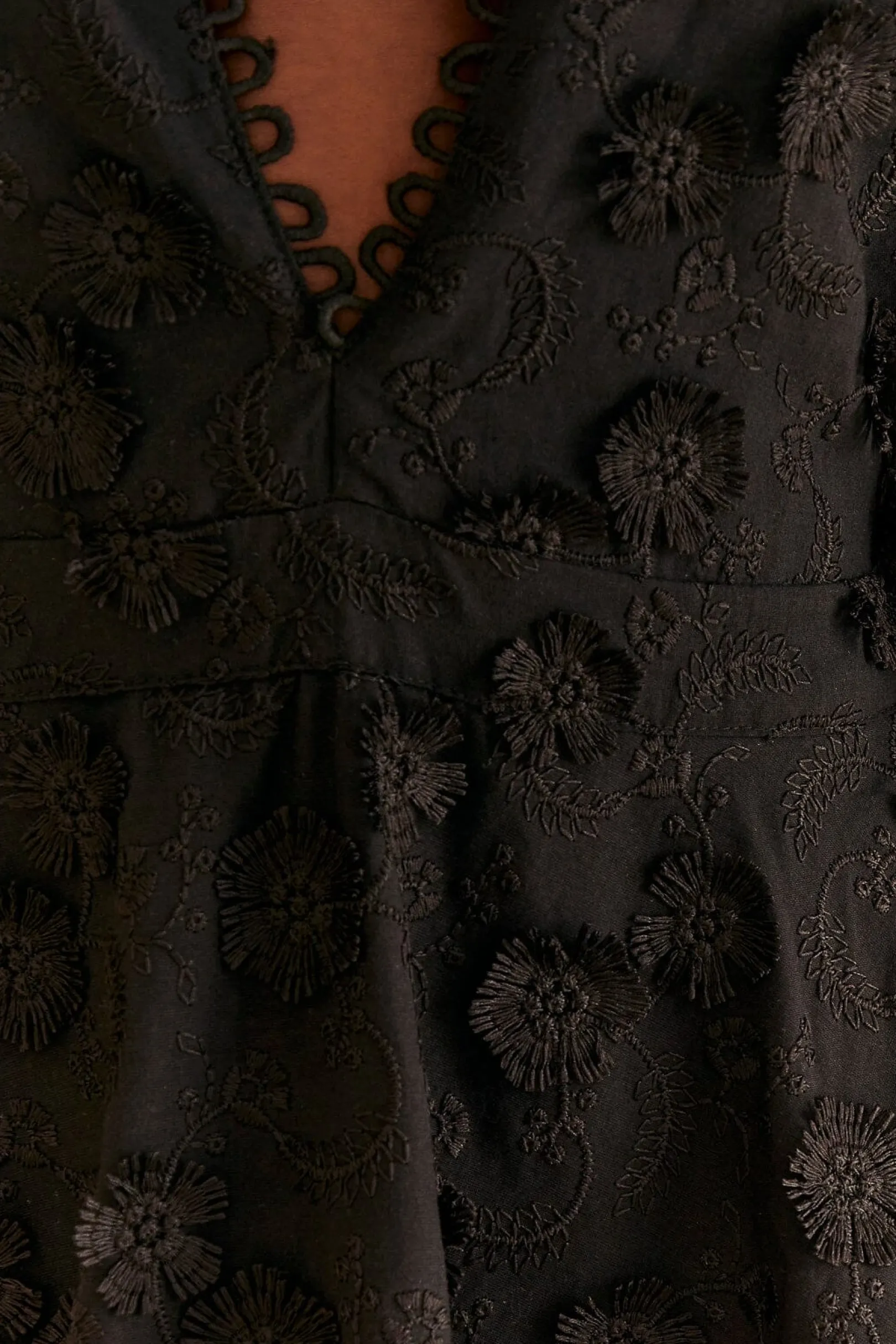 FARM Rio BLACK FLOWERS TEXTURED TIERED MIDI DRESS Fashion