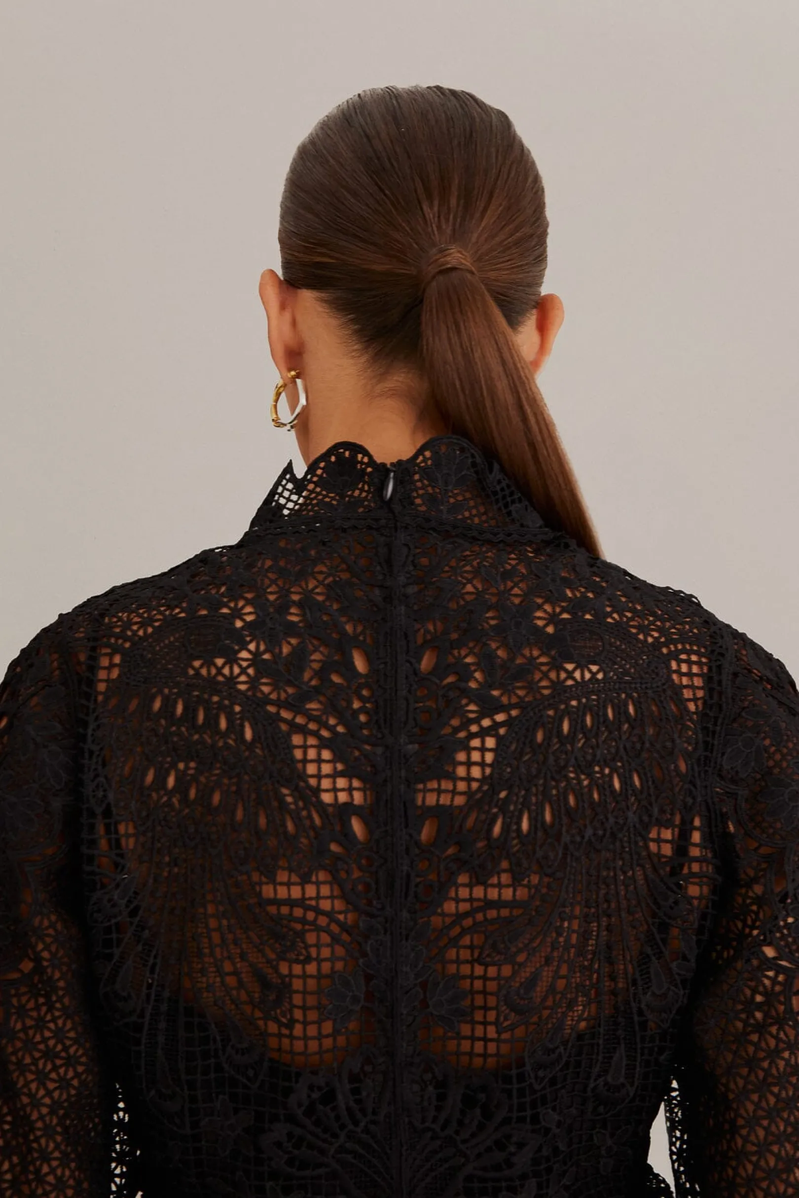 FARM Rio BLACK GUIPURE LONG SLEEVE BLOUSE Hot