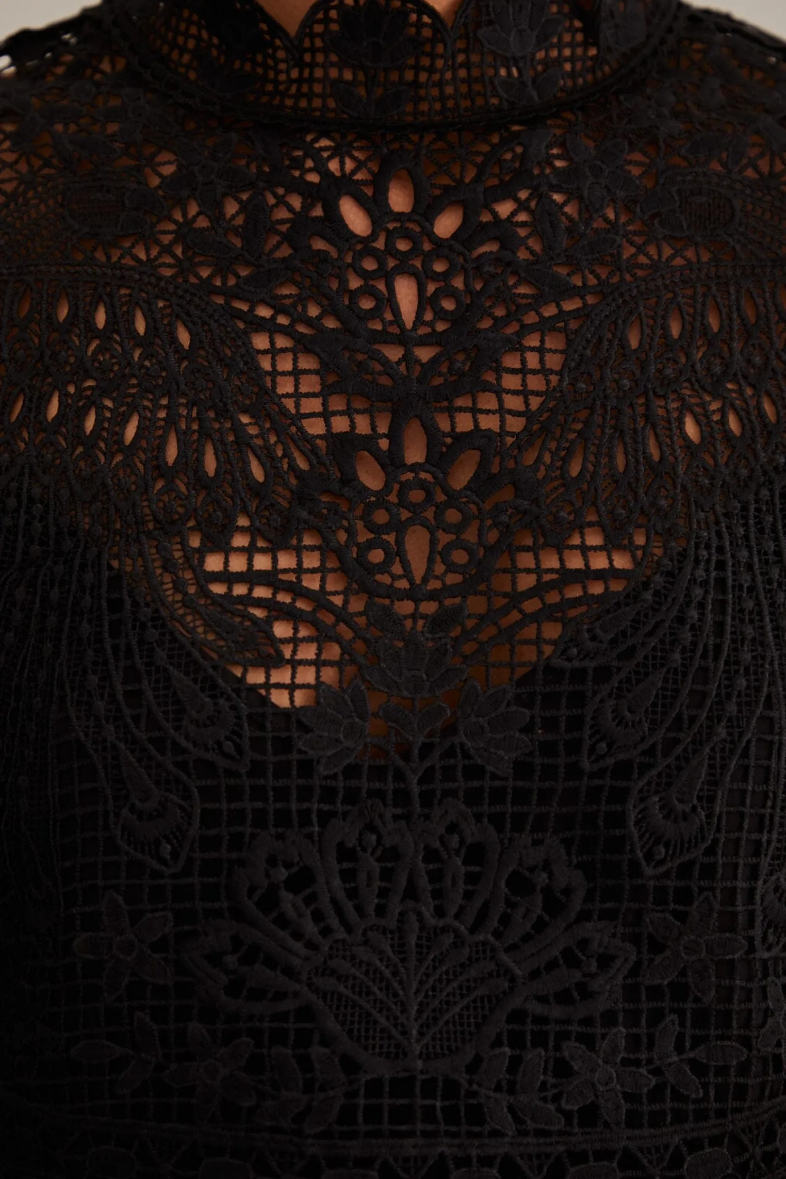 FARM Rio BLACK GUIPURE LONG SLEEVE BLOUSE Hot