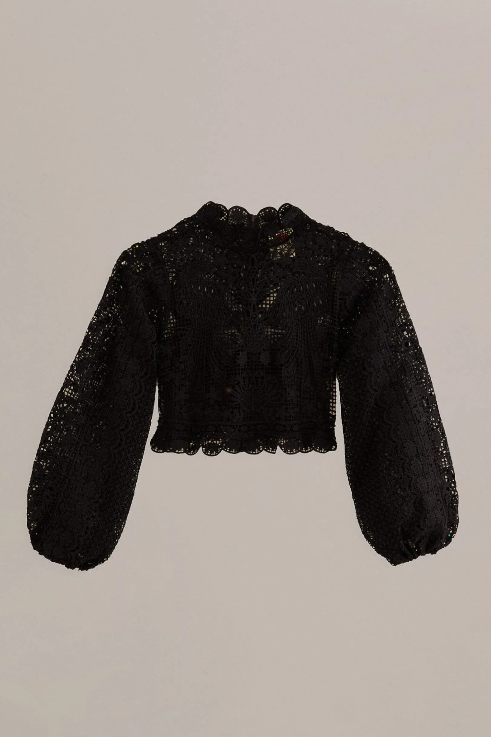 FARM Rio BLACK GUIPURE LONG SLEEVE BLOUSE Hot