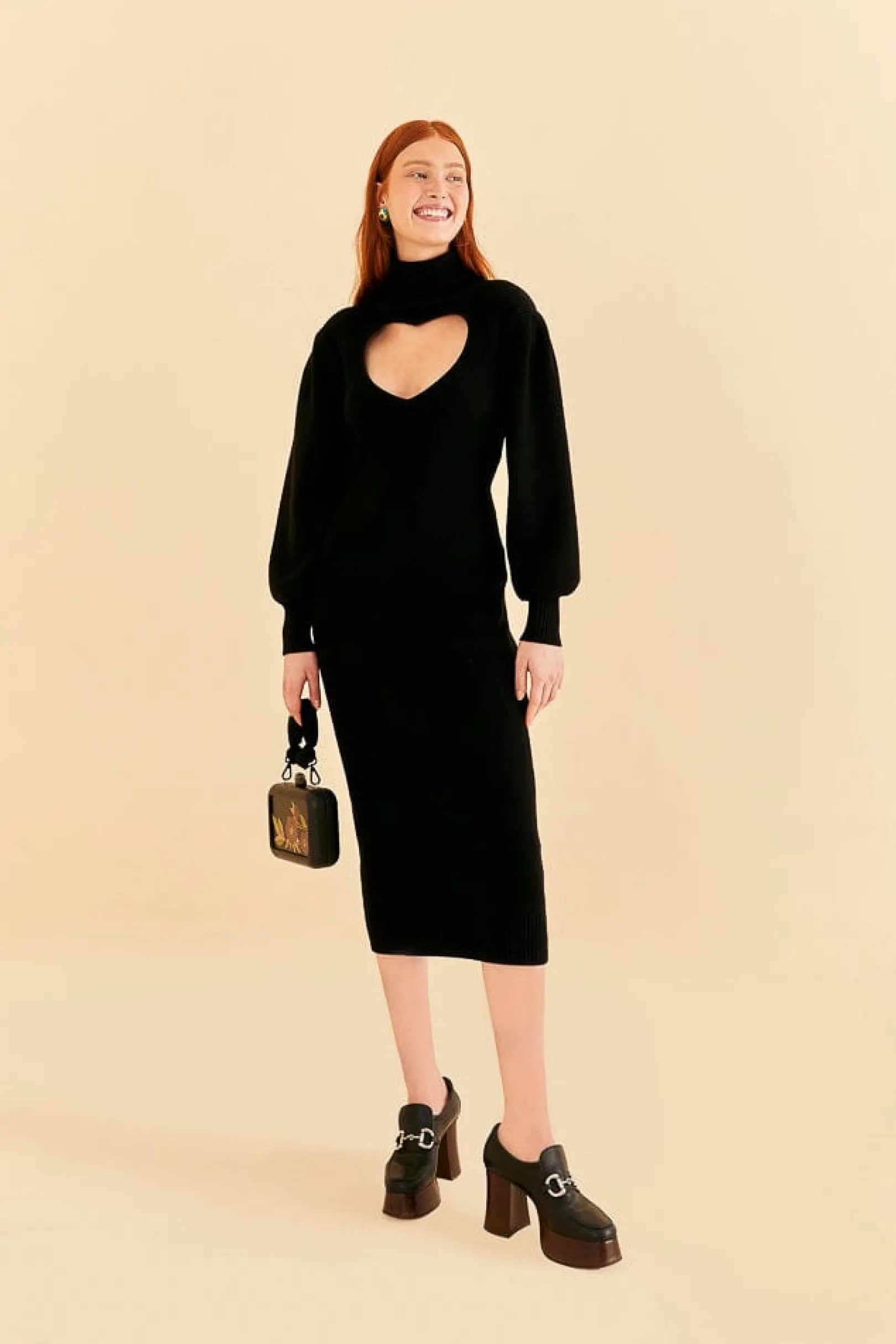 FARM Rio BLACK HEART NECKLINE KNIT DRESS Fashion