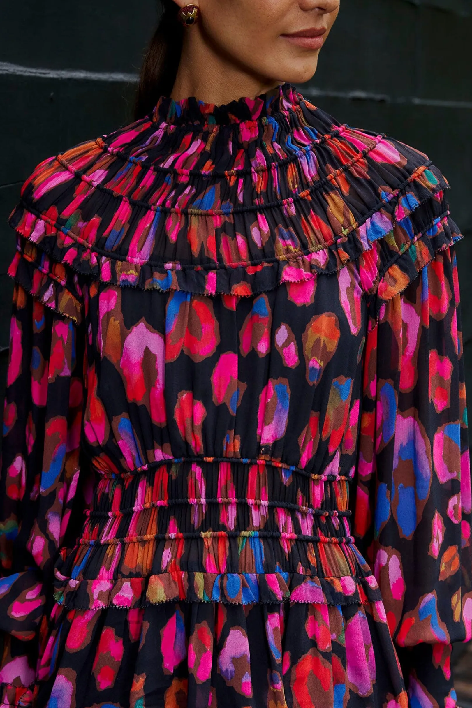 FARM Rio BLACK IRIDESCENT LEOPARDS RUFFLE MINI DRESS Online