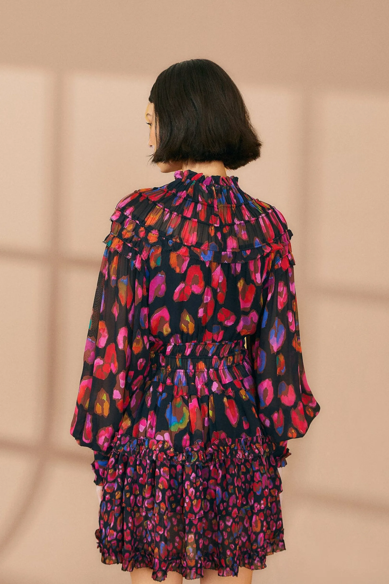 FARM Rio BLACK IRIDESCENT LEOPARDS RUFFLE MINI DRESS Online
