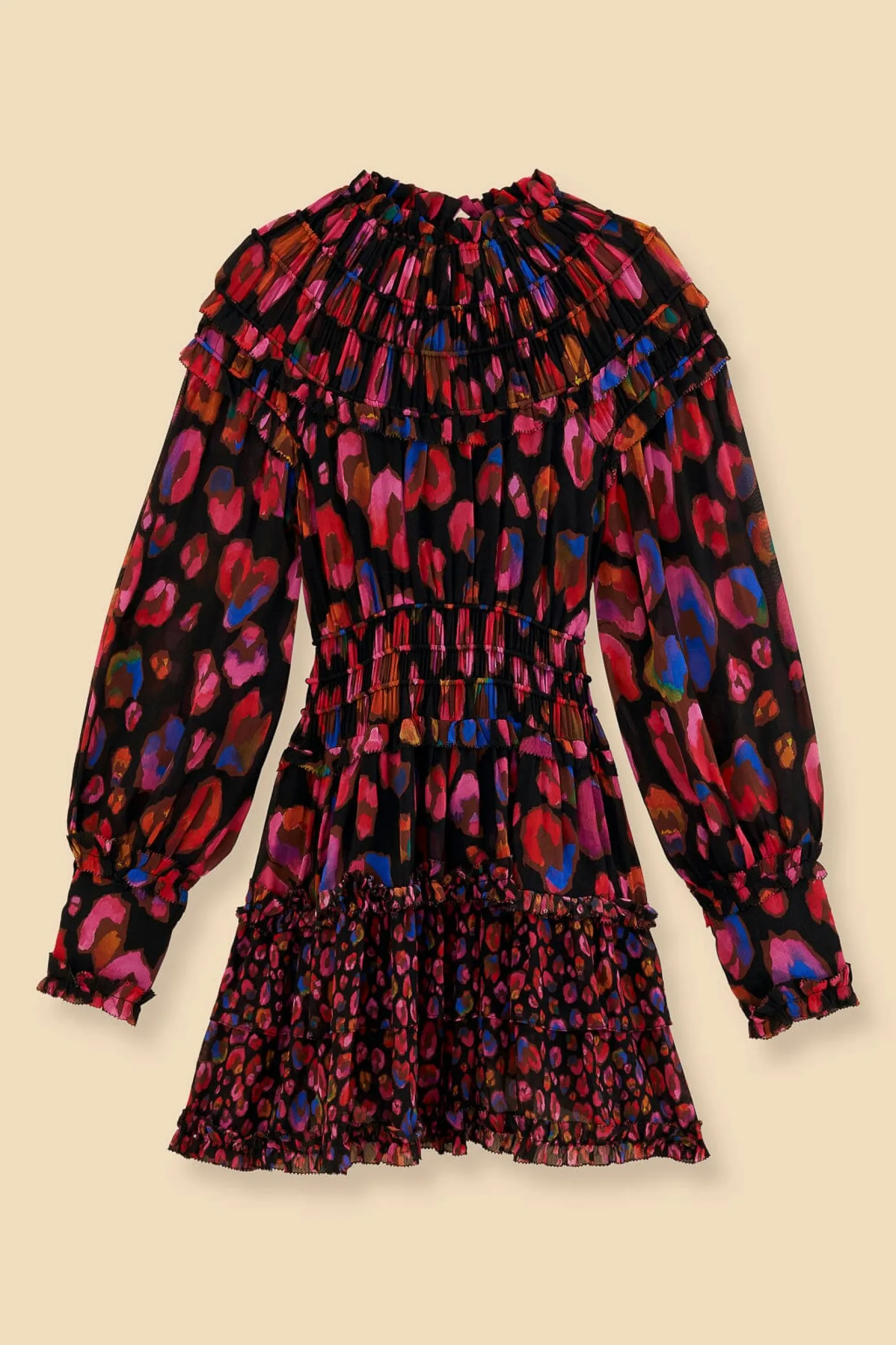 FARM Rio BLACK IRIDESCENT LEOPARDS RUFFLE MINI DRESS Online