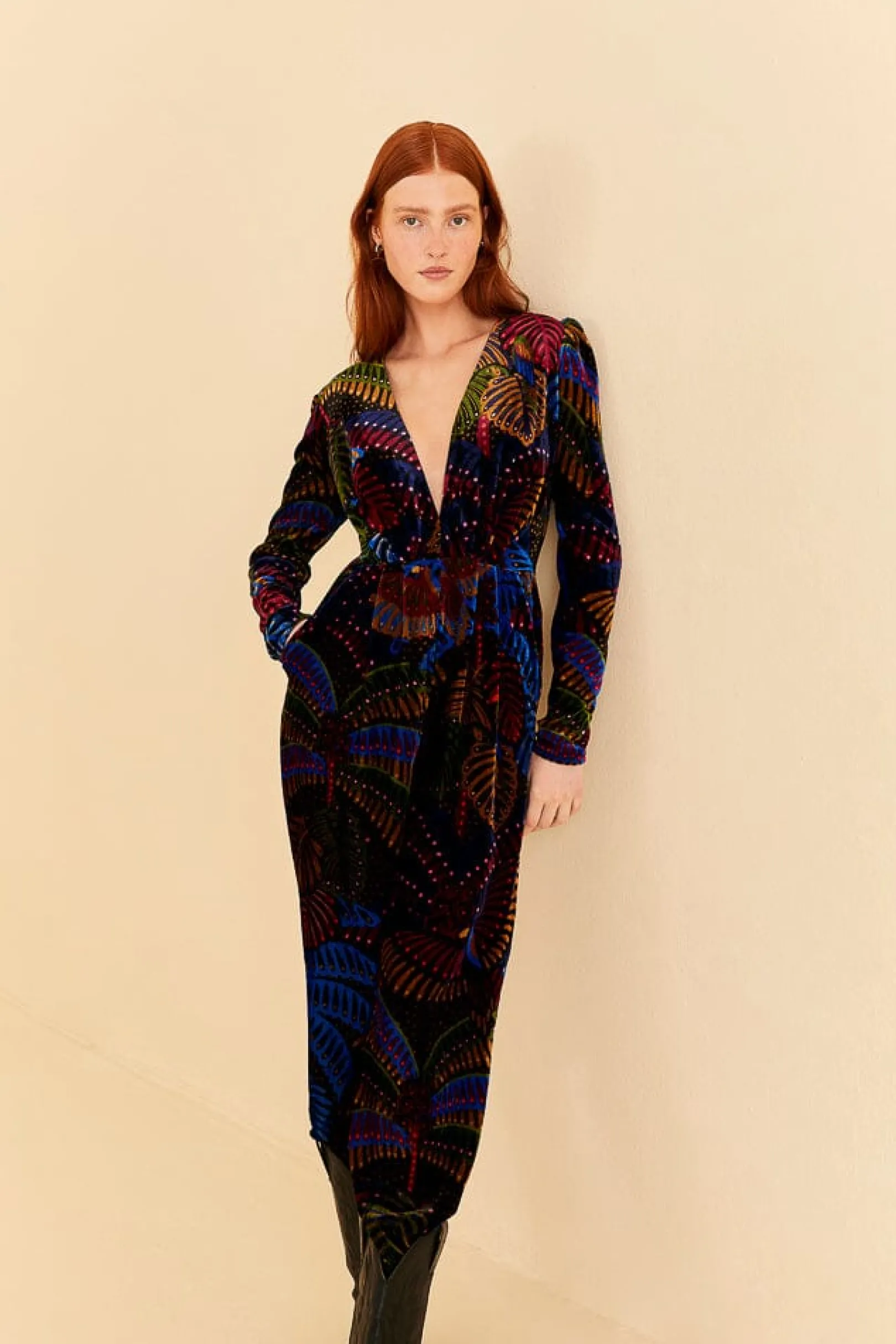 FARM Rio BLACK MIDNIGHT ISLAND V NECK VELVET JUMPSUIT Sale