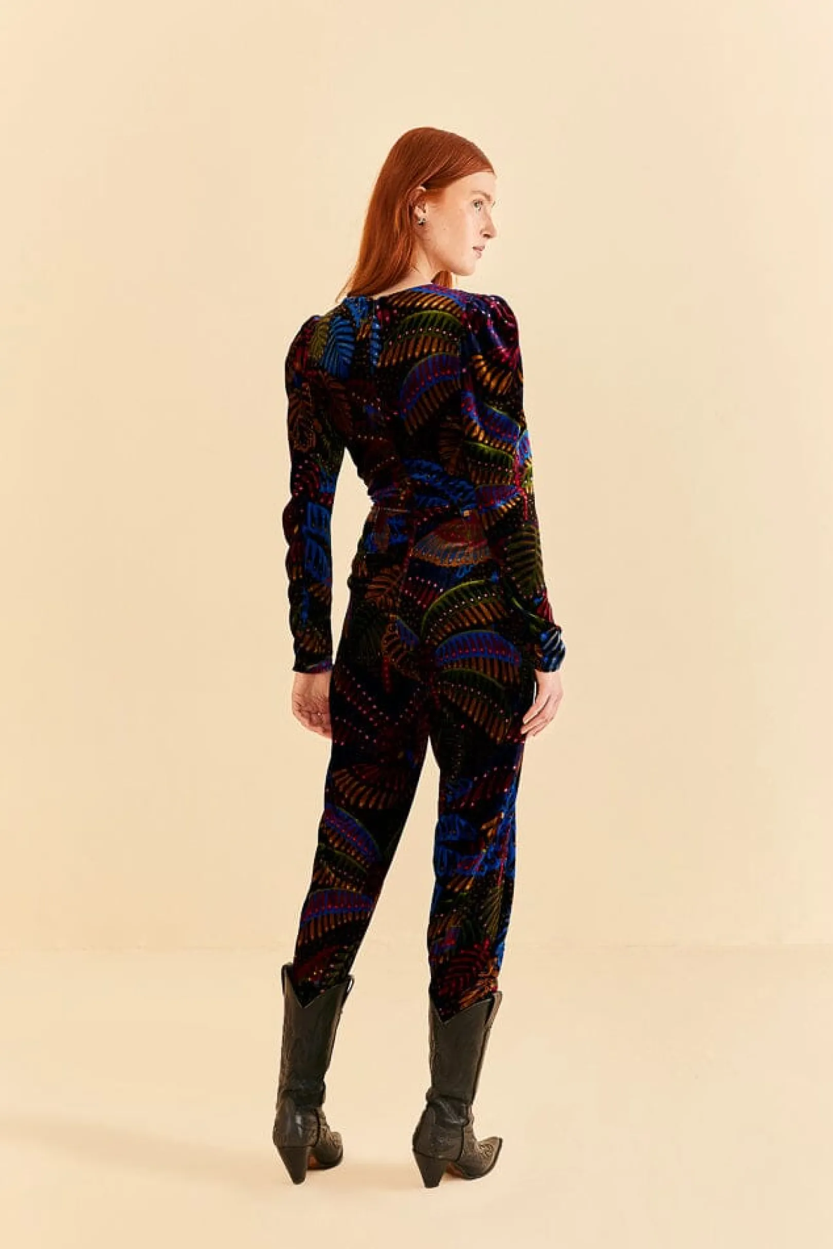 FARM Rio BLACK MIDNIGHT ISLAND V NECK VELVET JUMPSUIT Sale