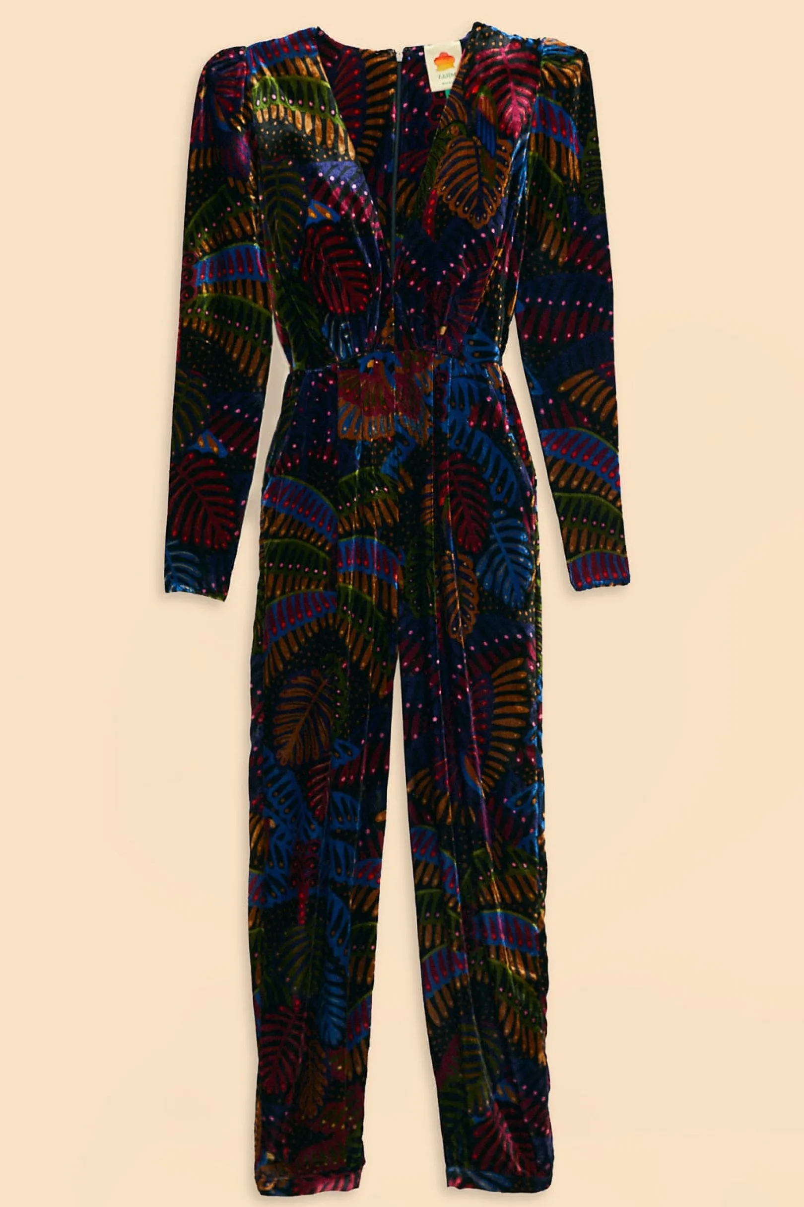 FARM Rio BLACK MIDNIGHT ISLAND V NECK VELVET JUMPSUIT Sale