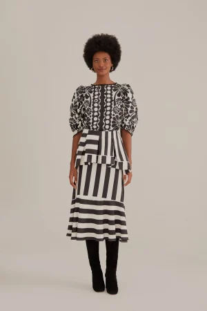 FARM Rio BLACK MIXED STRIPES MIDI SKIRT Online