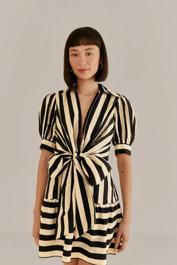 FARM Rio BLACK MIXED STRIPES SHORT SLEEVE MINI DRESS Cheap