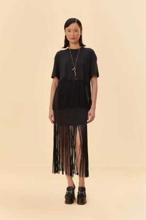 FARM Rio BLACK ORGANIC COTTON FRINGE MIDI SKIRT Online