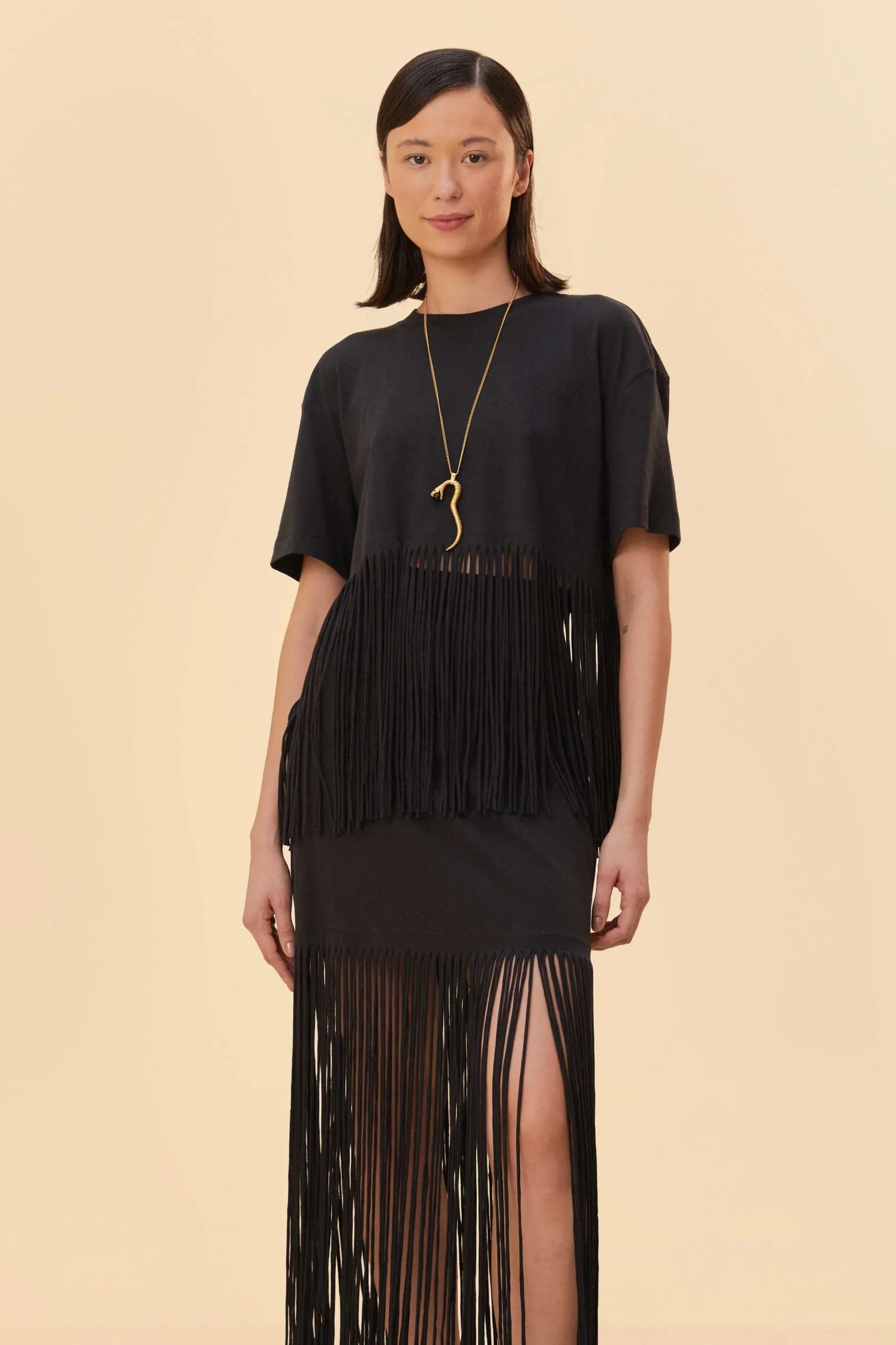 FARM Rio BLACK ORGANIC COTTON FRINGE MIDI SKIRT Online