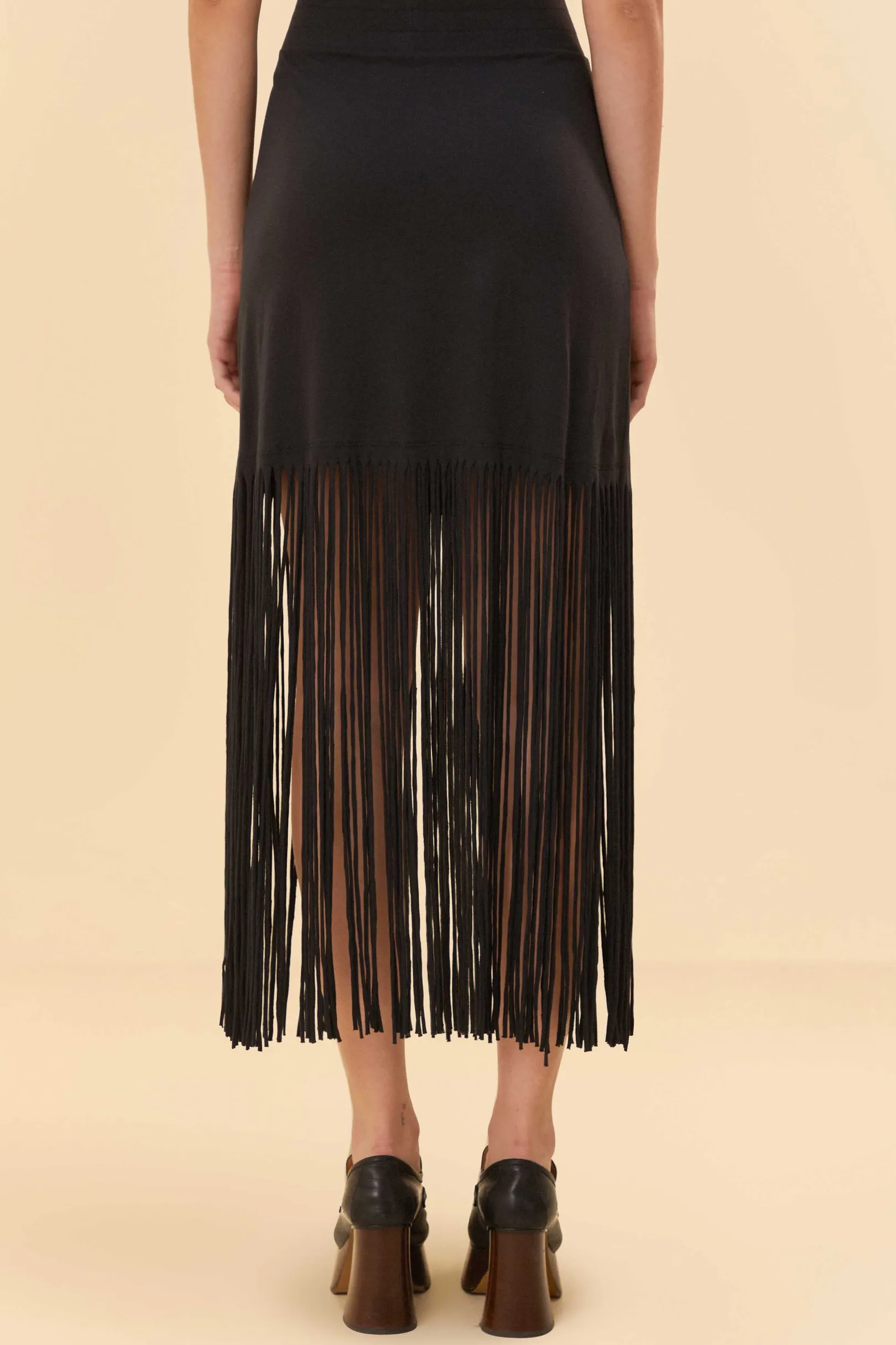 FARM Rio BLACK ORGANIC COTTON FRINGE MIDI SKIRT Online
