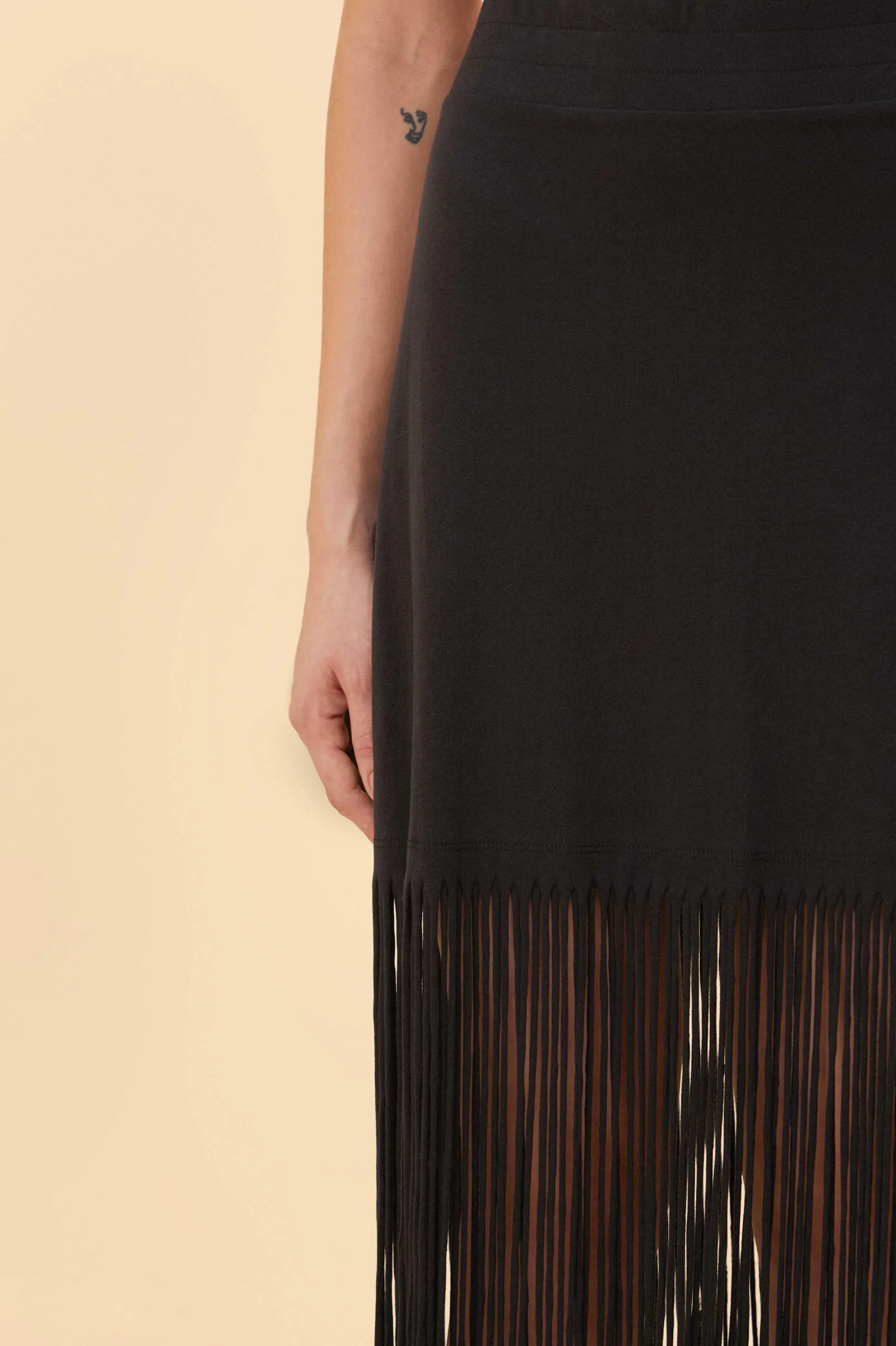 FARM Rio BLACK ORGANIC COTTON FRINGE MIDI SKIRT Online