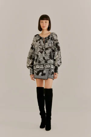 FARM Rio BLACK PAISLEY BLOOM MINI SKIRT Outlet
