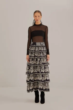 FARM Rio BLACK PAISLEY BLOOM TIERED SKIRT Store
