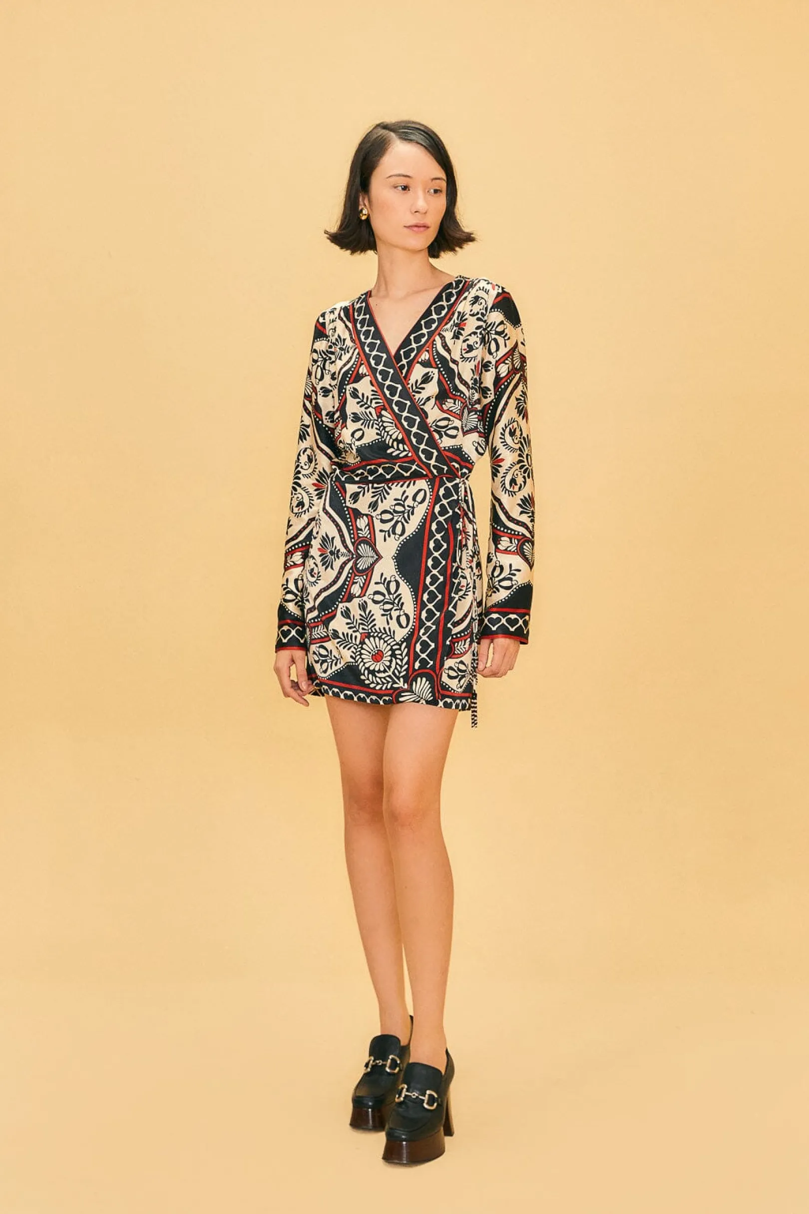 FARM Rio BLACK PASSION SCARF MINI WRAP DRESS Fashion