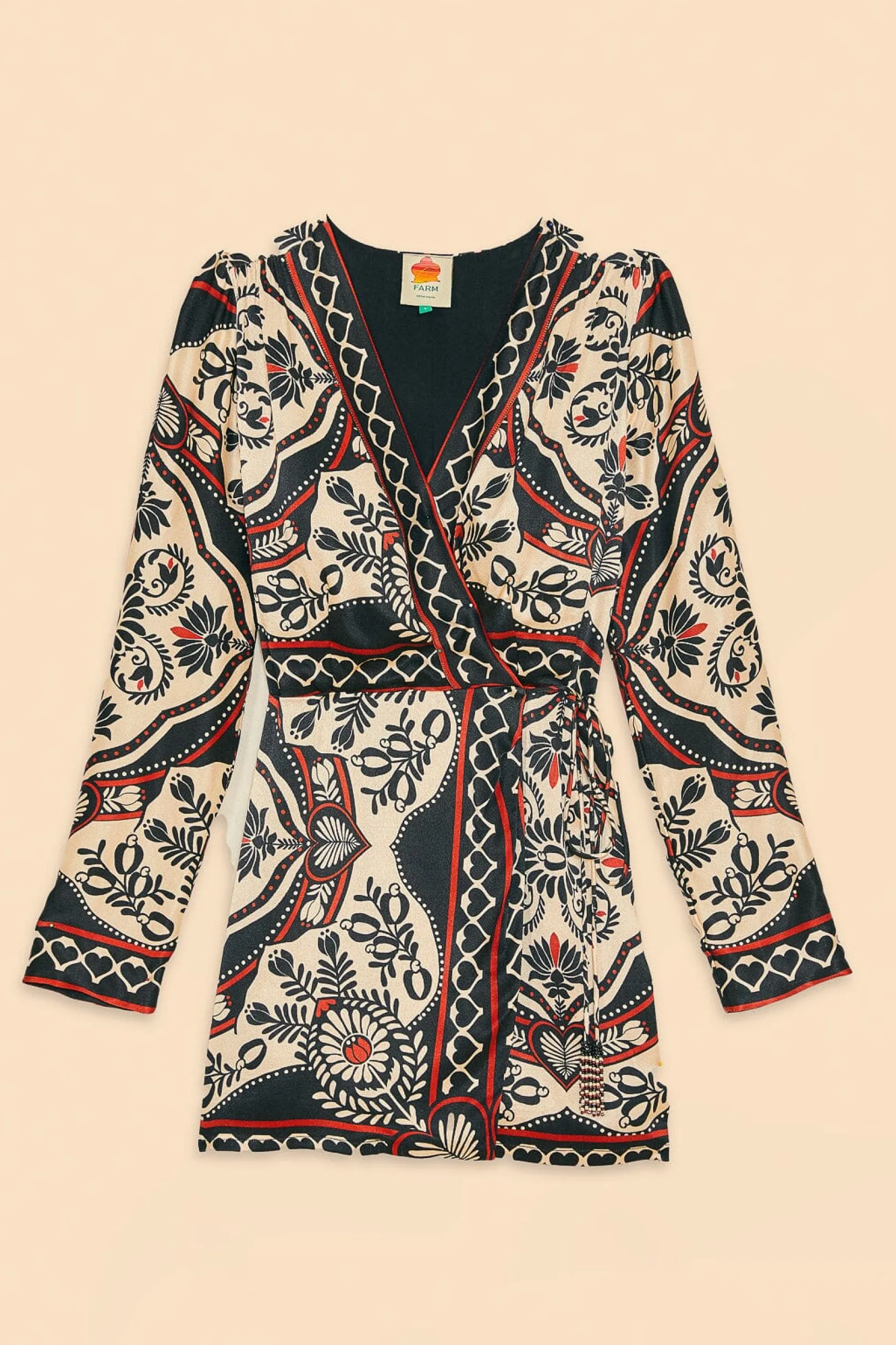 FARM Rio BLACK PASSION SCARF MINI WRAP DRESS Fashion