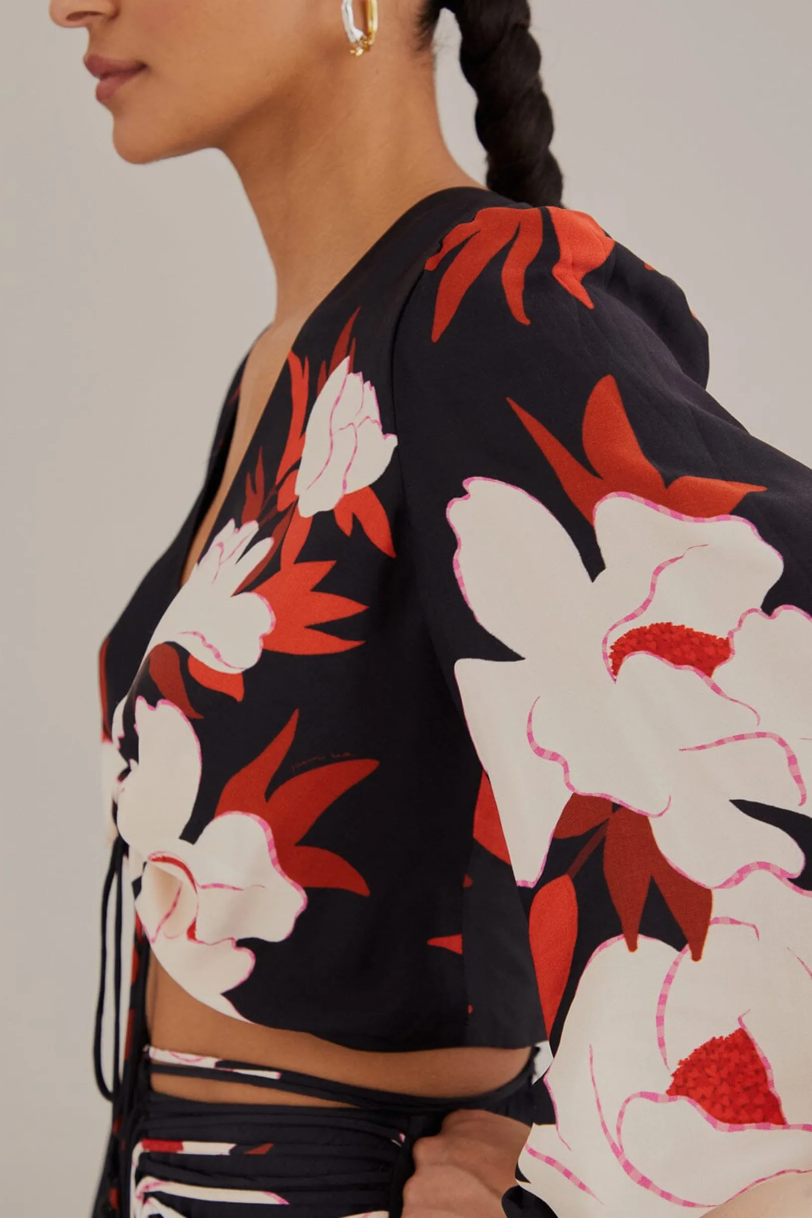 FARM Rio BLACK PEONY LONG SLEEVE BLOUSE Online