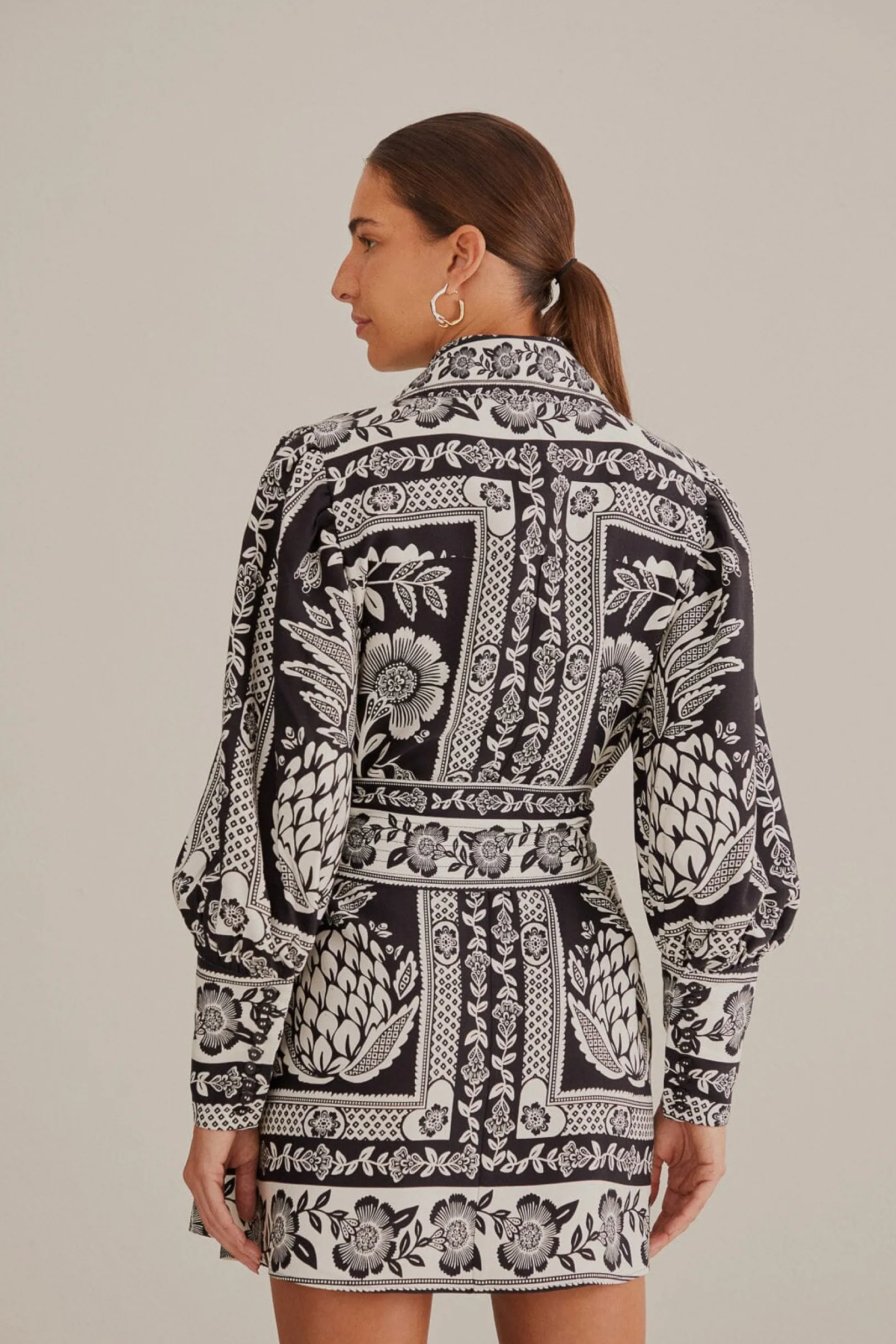 FARM Rio BLACK PINEAPPLE GARDEN LONG SLEEVE SHIRTDRESS Cheap