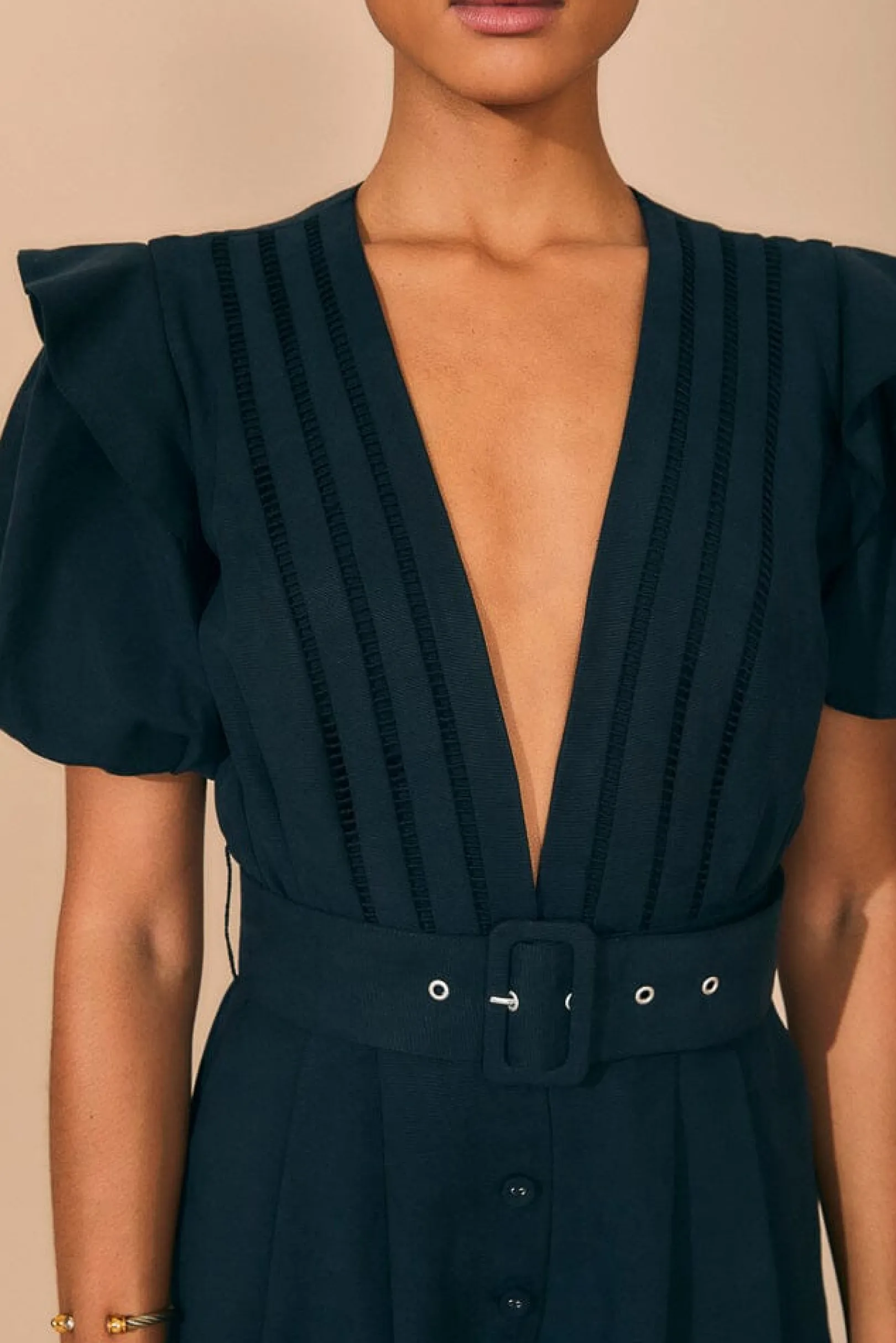 FARM Rio BLACK PLEATED SHORT SLEEVE JUMPSUIT Clearance