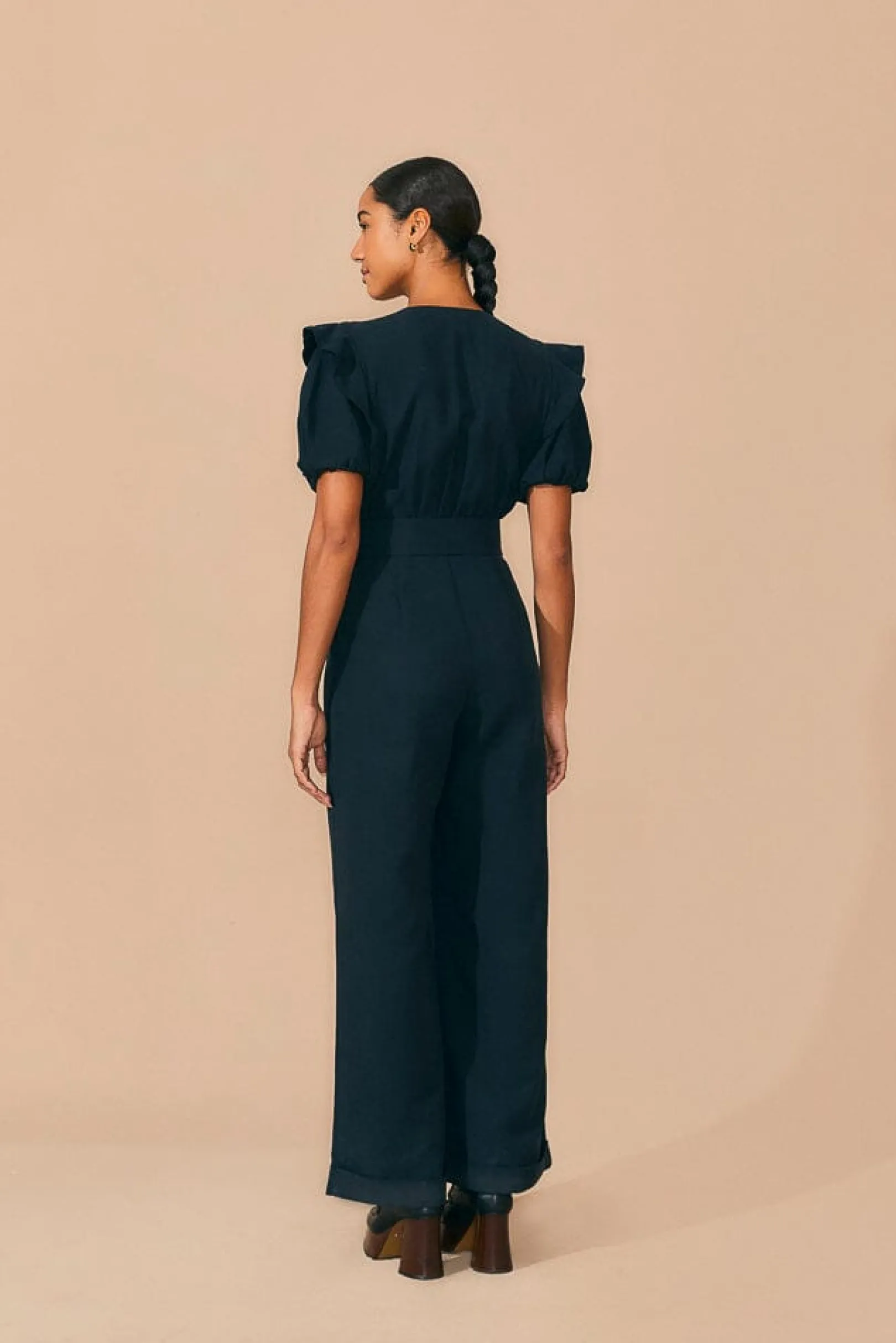 FARM Rio BLACK PLEATED SHORT SLEEVE JUMPSUIT Clearance