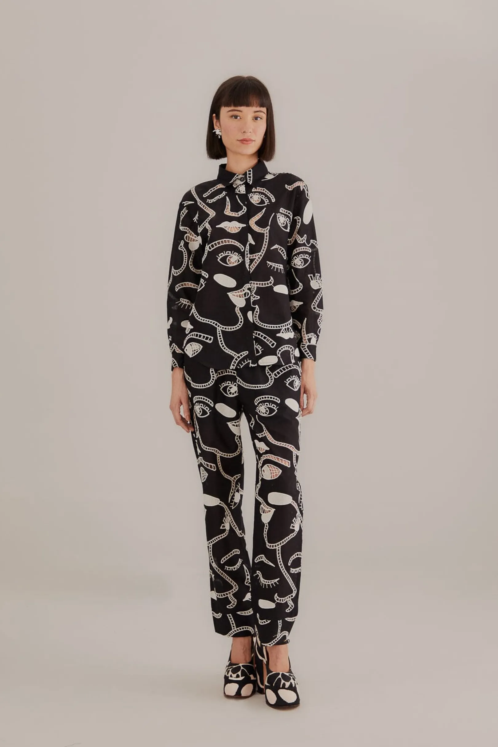 FARM Rio BLACK RICHELIEU FACES PANTS Discount