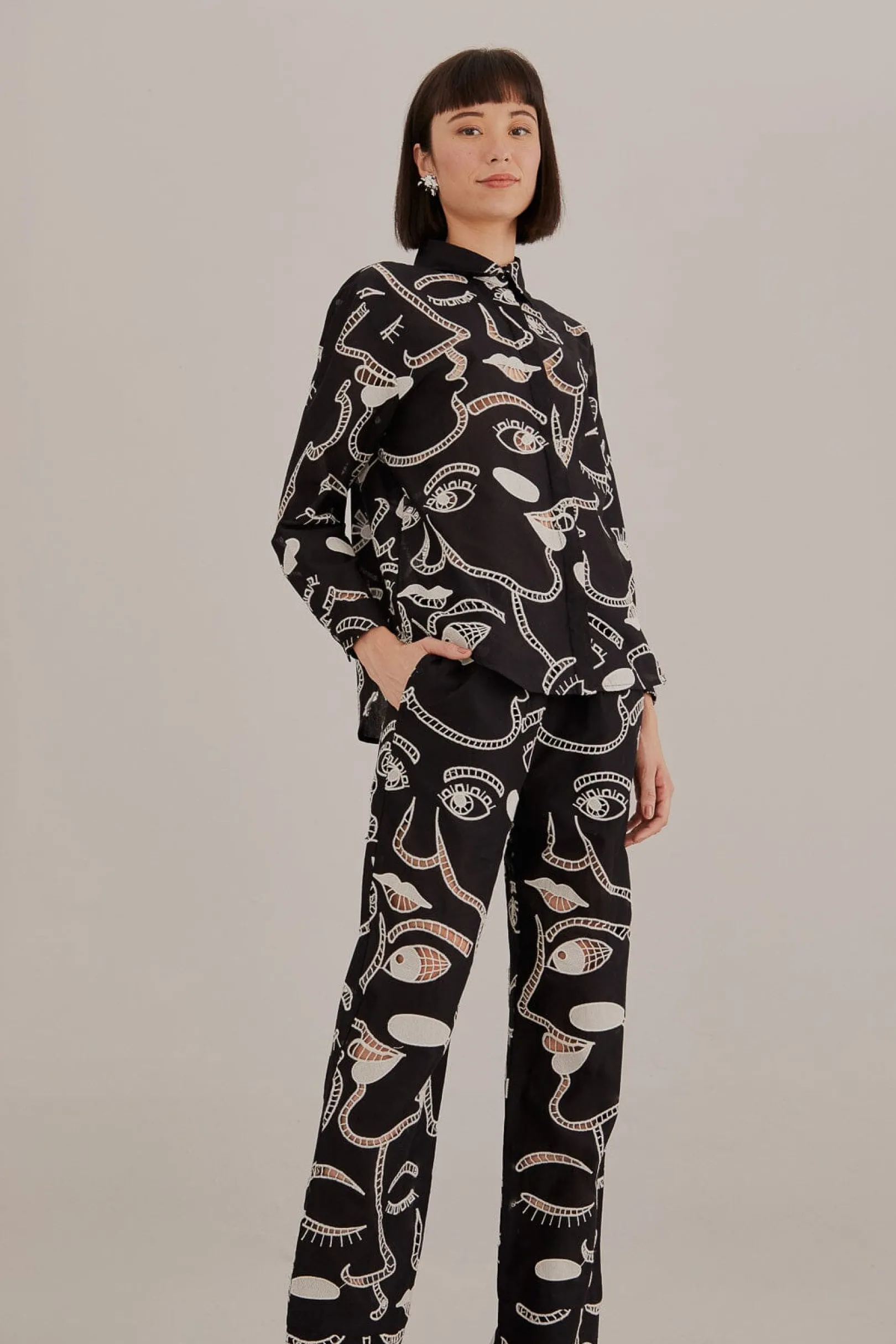 FARM Rio BLACK RICHELIEU FACES PANTS Discount
